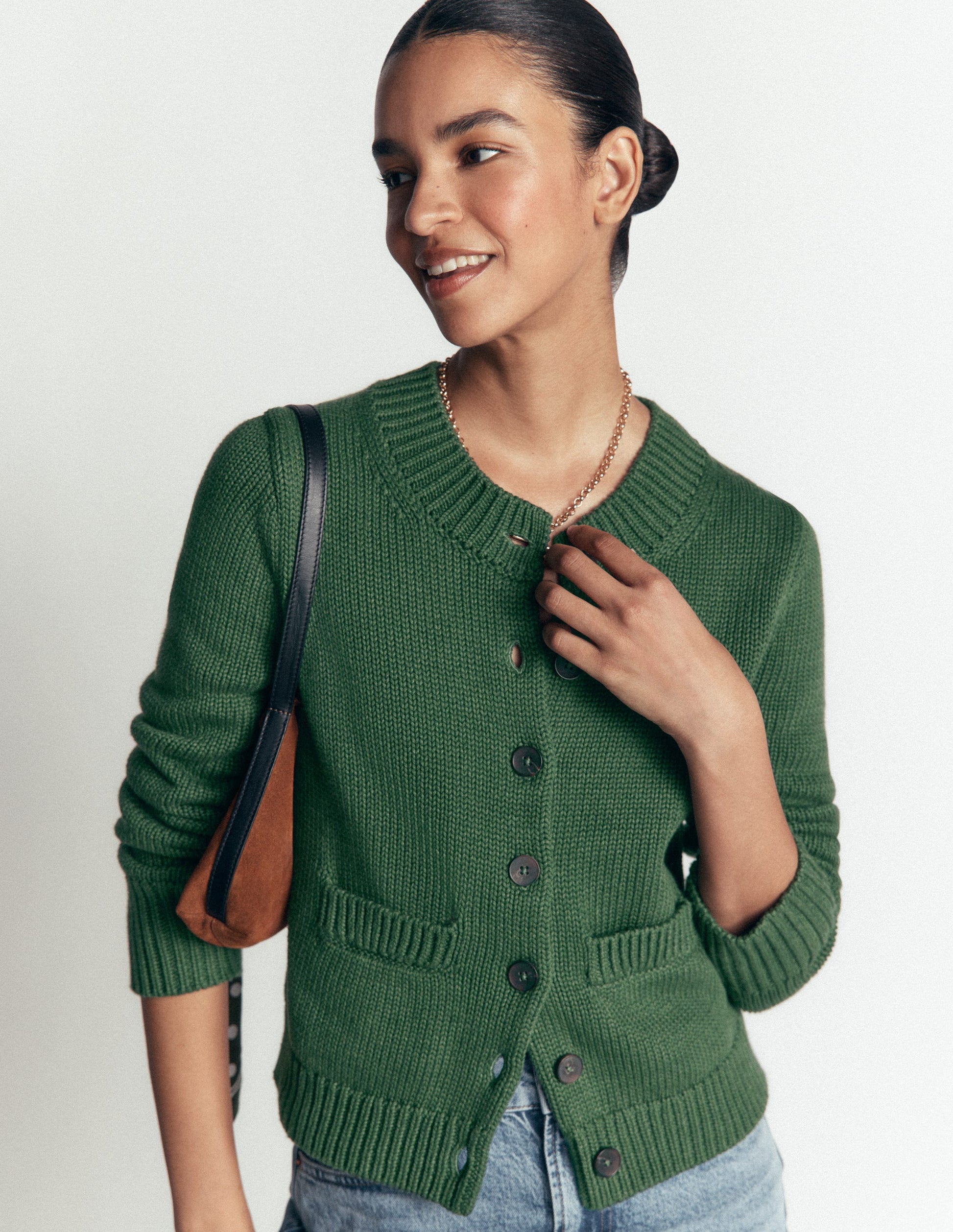 Lucy Chunky Cotton Cardigan-highland green-4