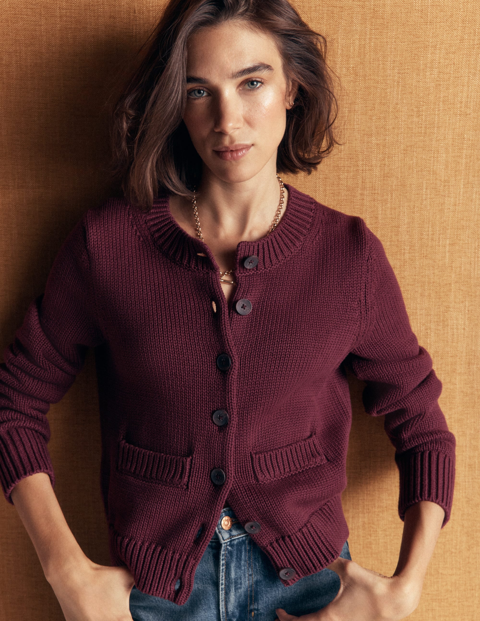 Lucy Chunky Cotton Cardigan-Maroon banner - Image 1
