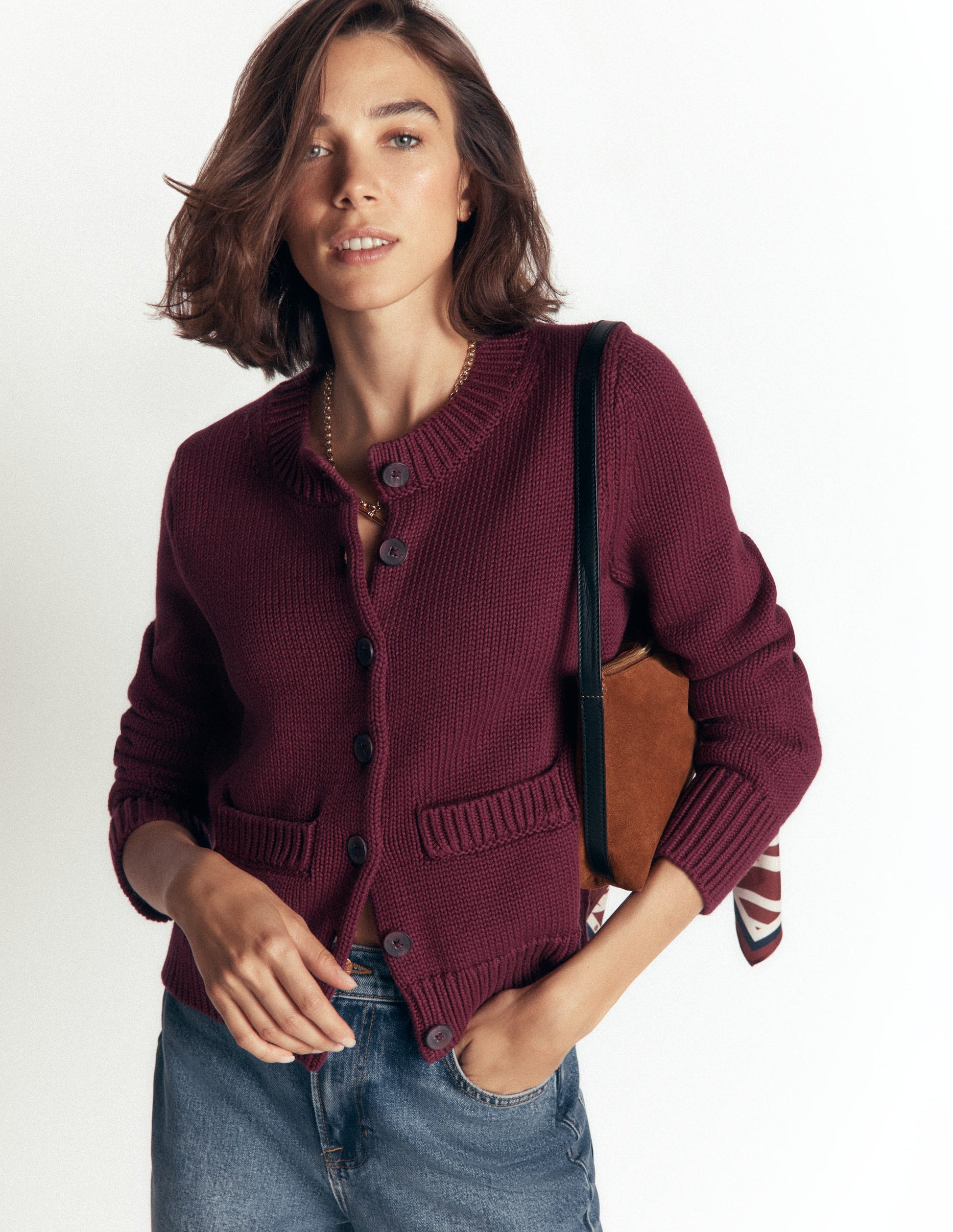 Lucy Chunky Cotton Cardigan-Maroon banner-2