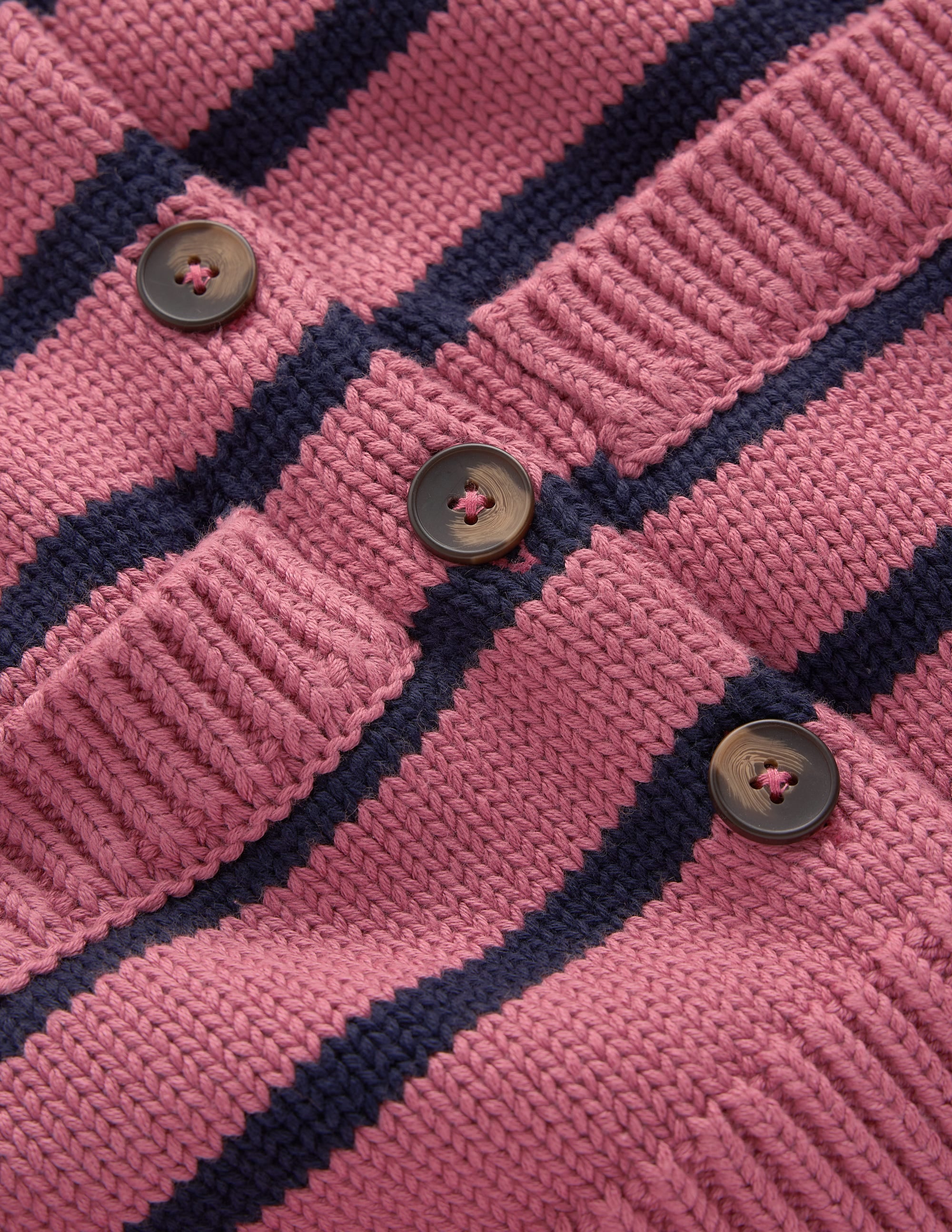 Lucy Chunky Cotton Cardigan-Pink Heather, Navy Stripe - Image 7
