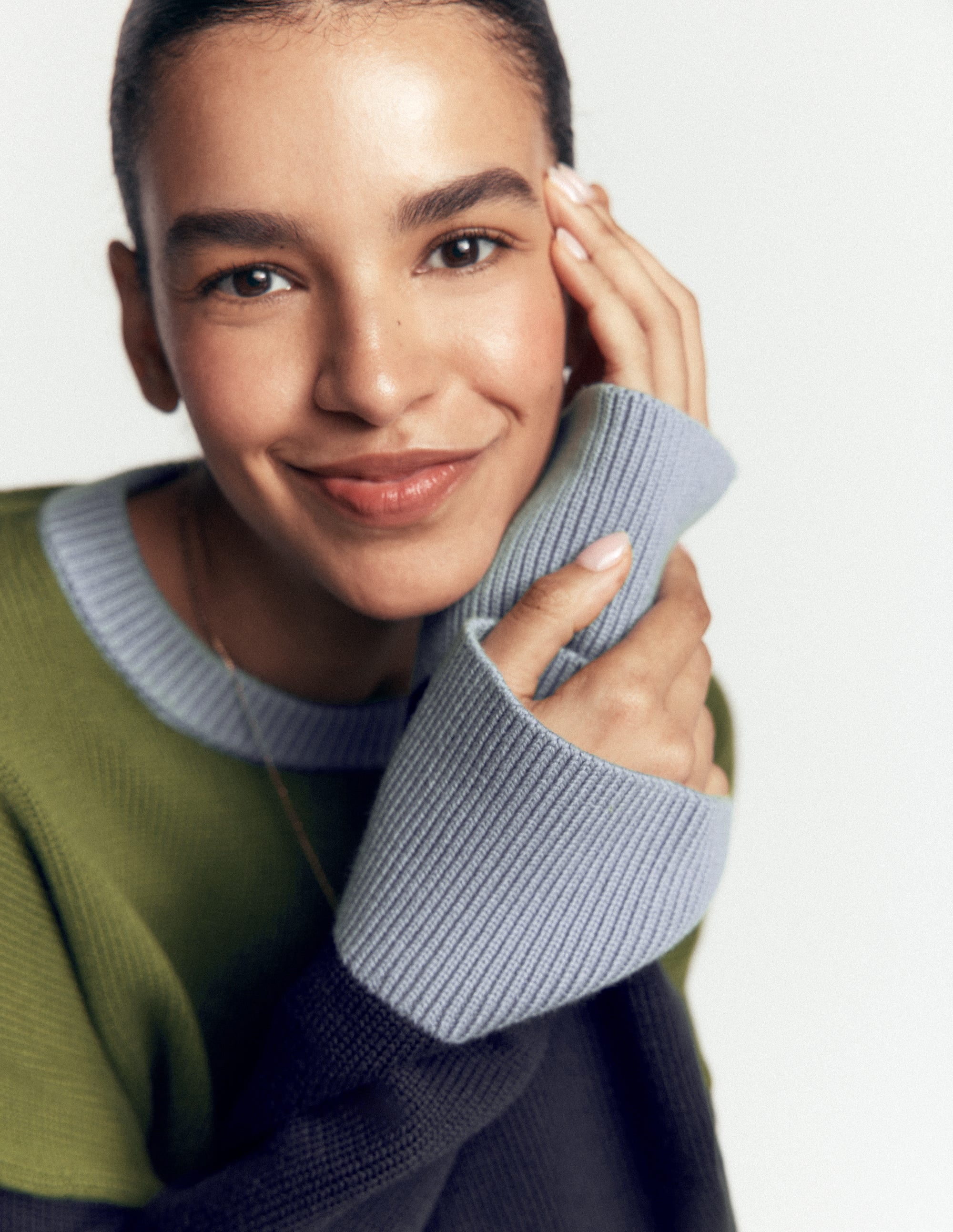 Lucy Relaxed Cotton Sweater-Green colour block - Image 2