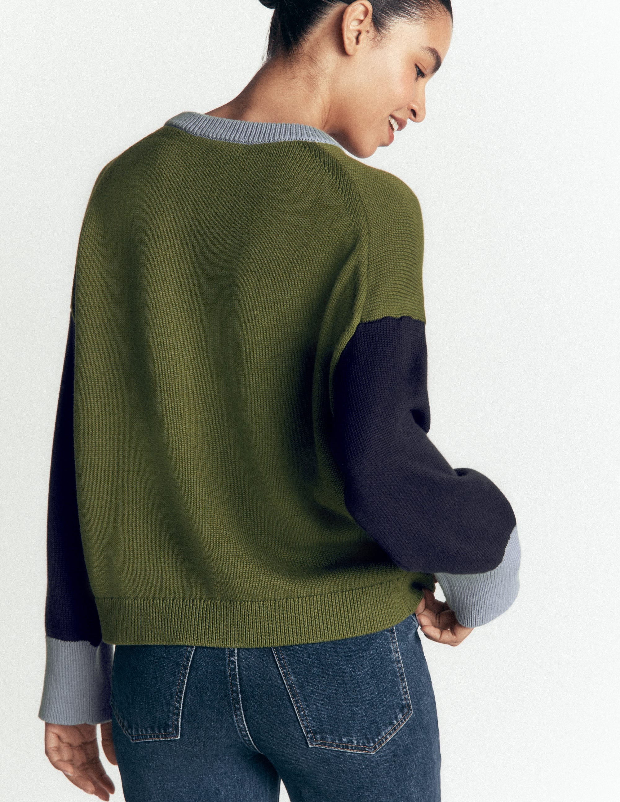 Lucy Relaxed Cotton Sweater-Green colour block - Image 3
