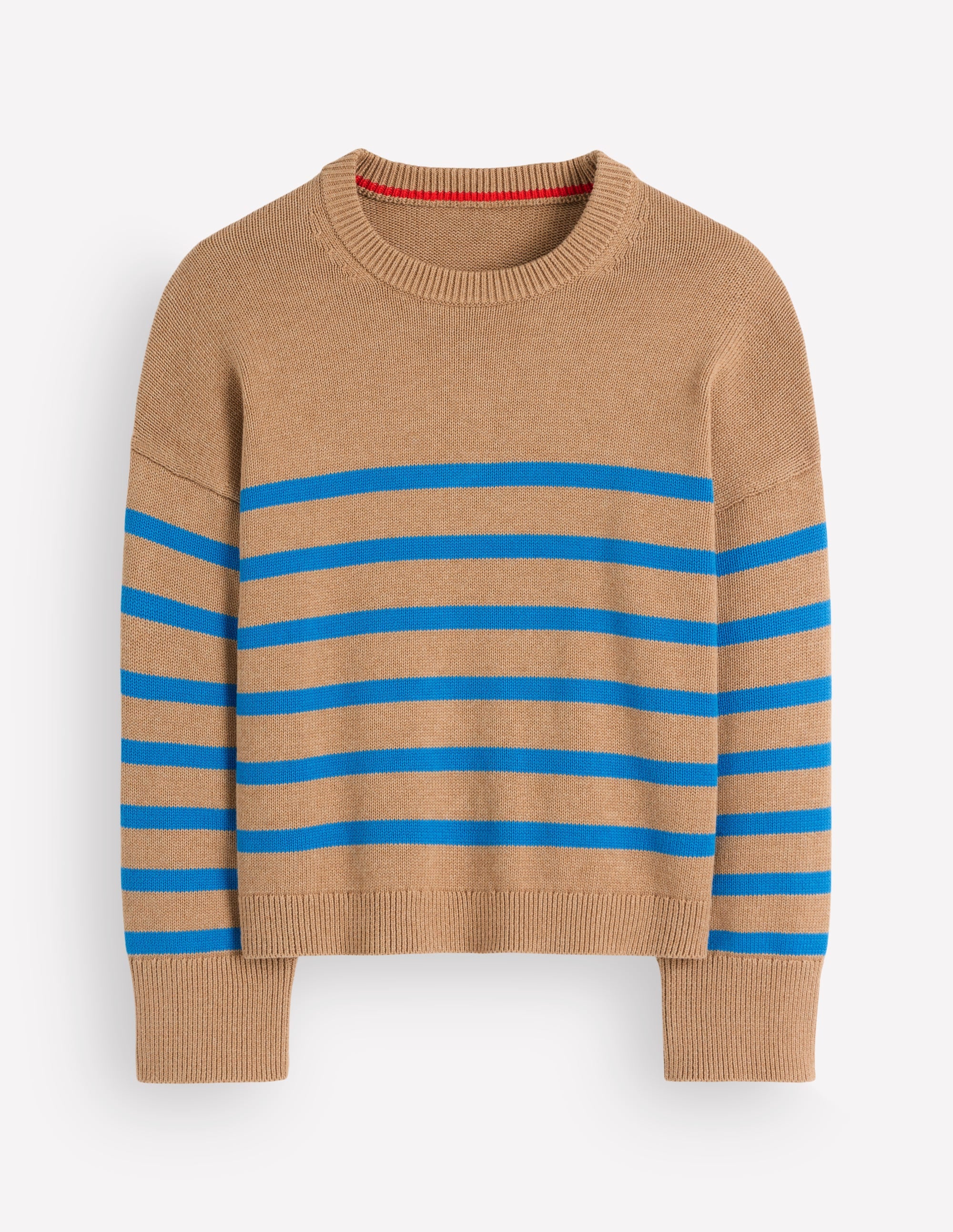 Lucy Relaxed Cotton Sweater-Camel, Blue Stripe - Image 6