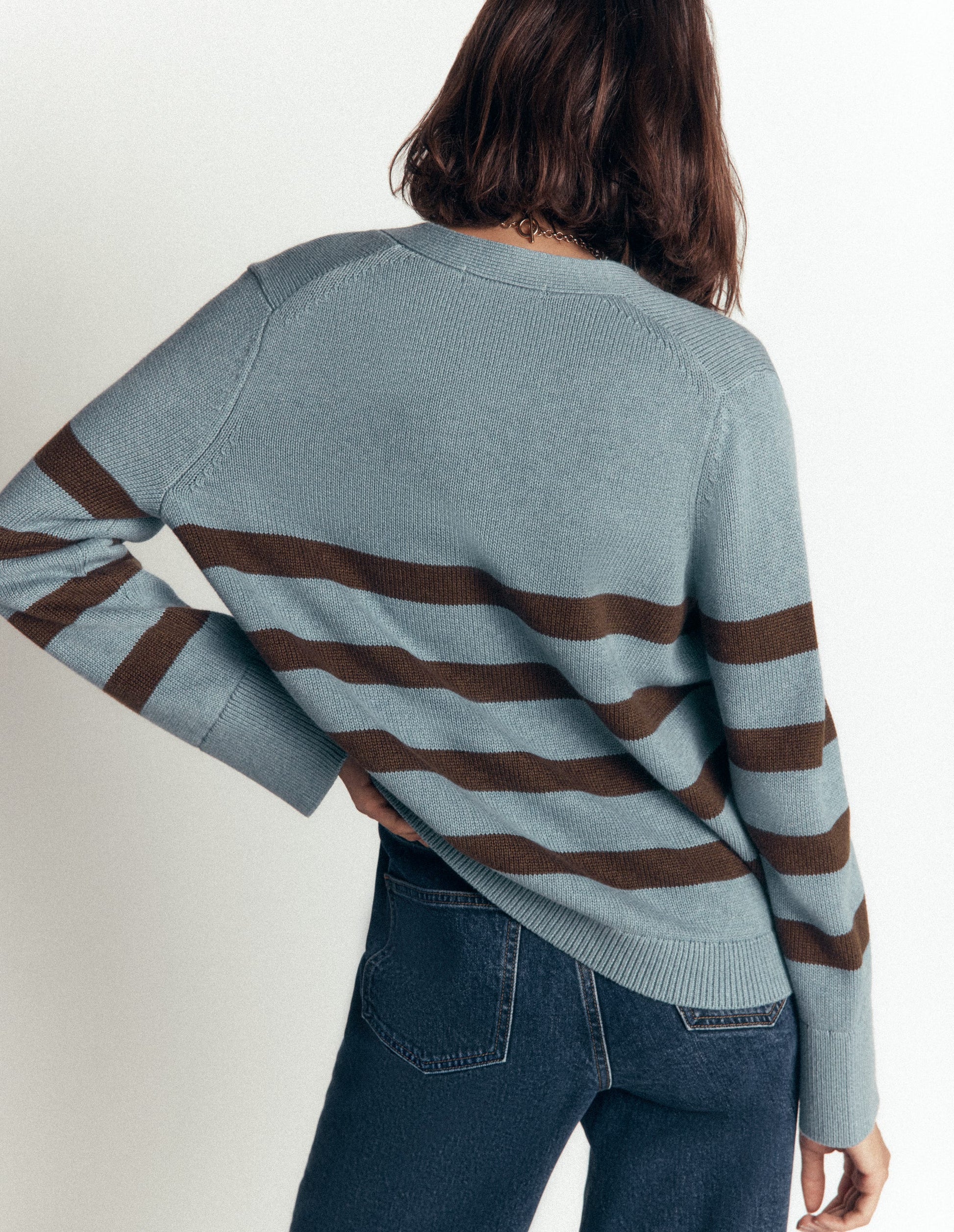 Lucy Relaxed Cotton Cardigan-Pavilion Blue, Brown Stripe-4