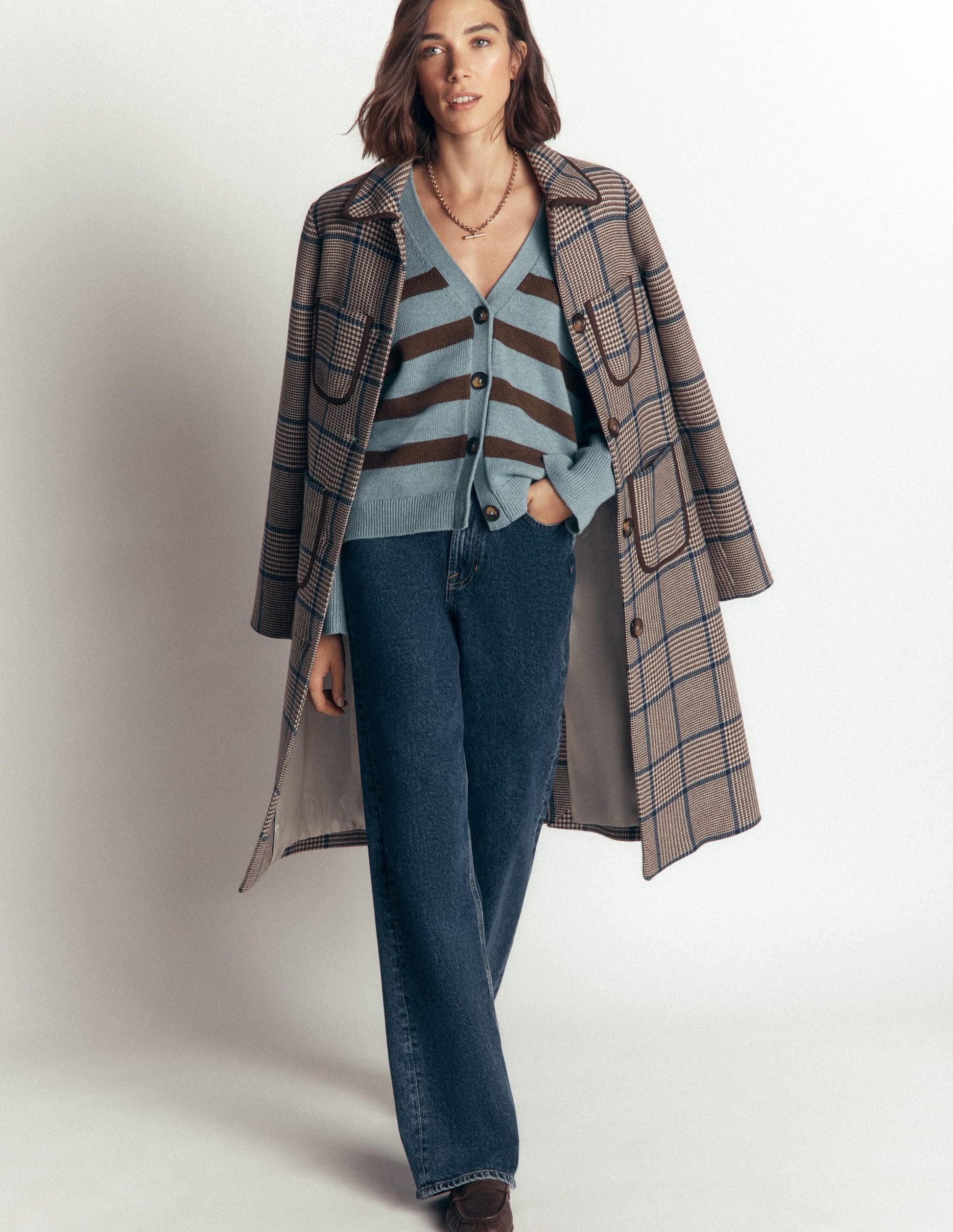 Lucy Relaxed Cotton Cardigan-Pavilion Blue, Brown Stripe-5