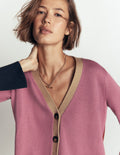 Lucy Relaxed Cotton Cardigan-Pink Heather Colour Block