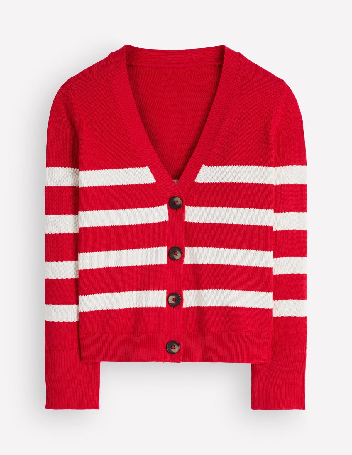 Lucy Relaxed Cotton Cardigan-Deep Red, Ivory Stripe - Image 6
