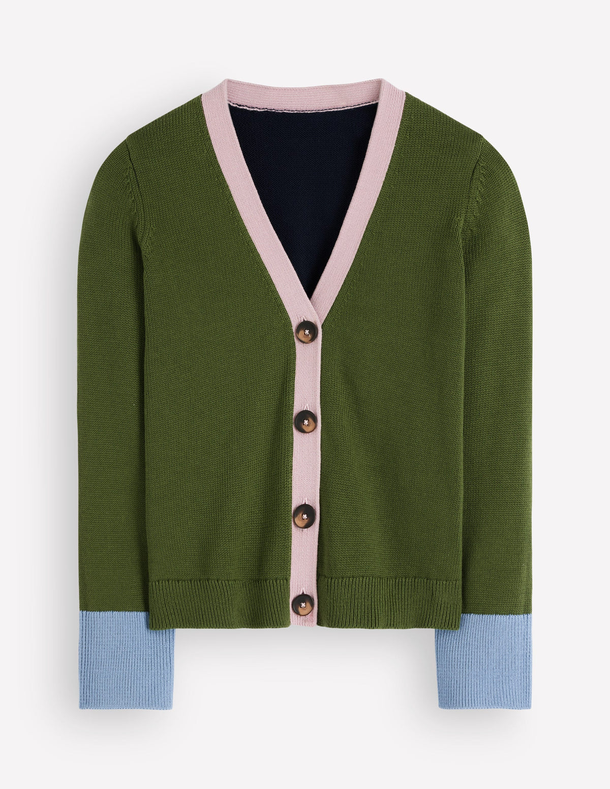 Lucy Relaxed Cotton Cardigan-Forest Green Colour Block-6