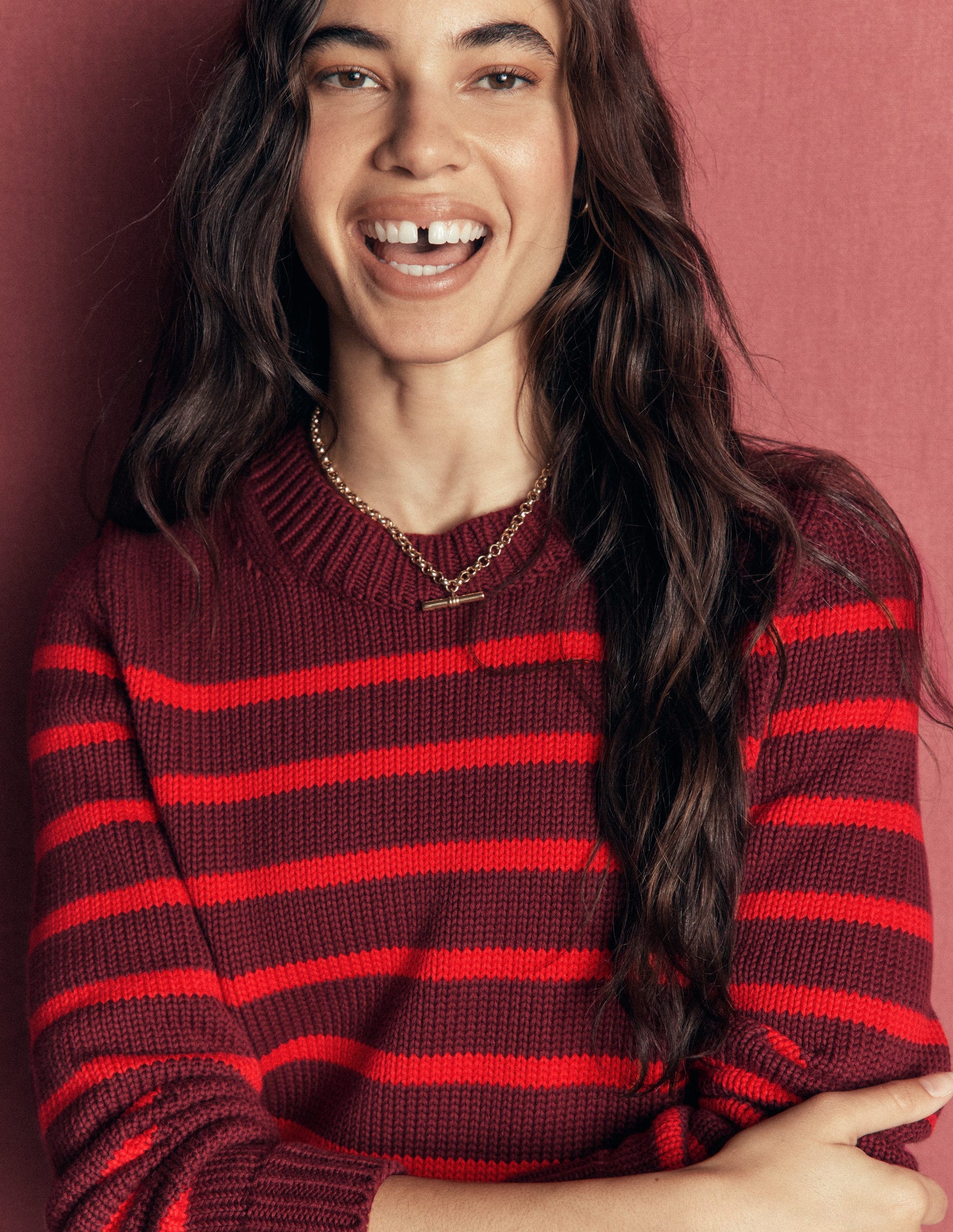 Lucy Chunky Cotton Sweater-Chestnut, Poppy Red-1