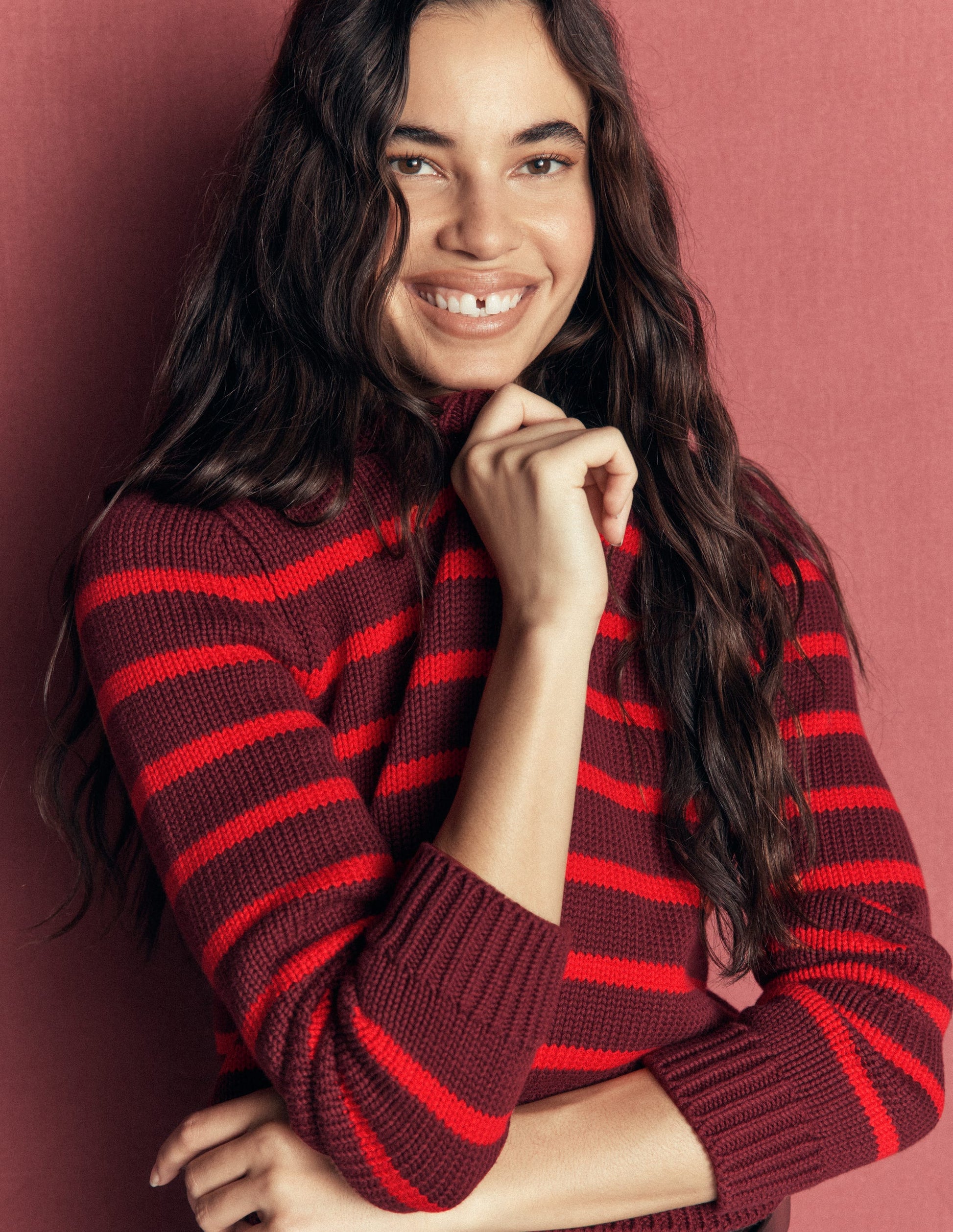 Lucy Chunky Cotton Sweater-Chestnut, Poppy Red-2
