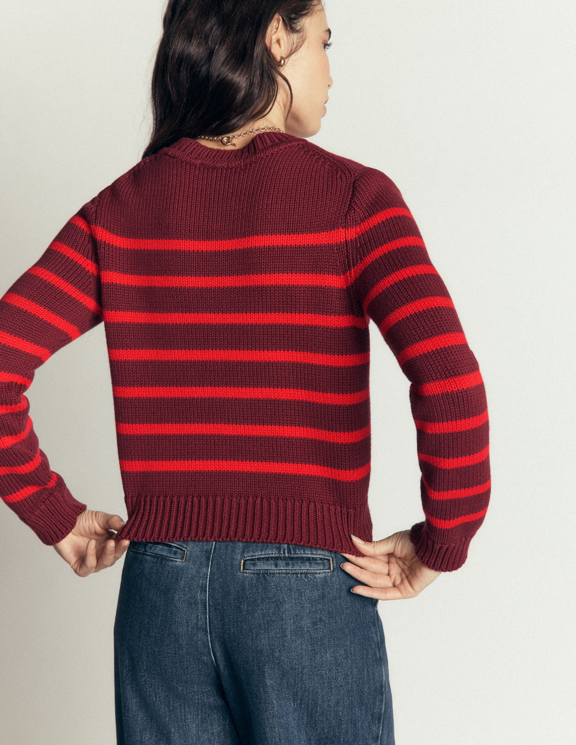 Lucy Chunky Cotton Sweater-Chestnut, Poppy Red - Image 3