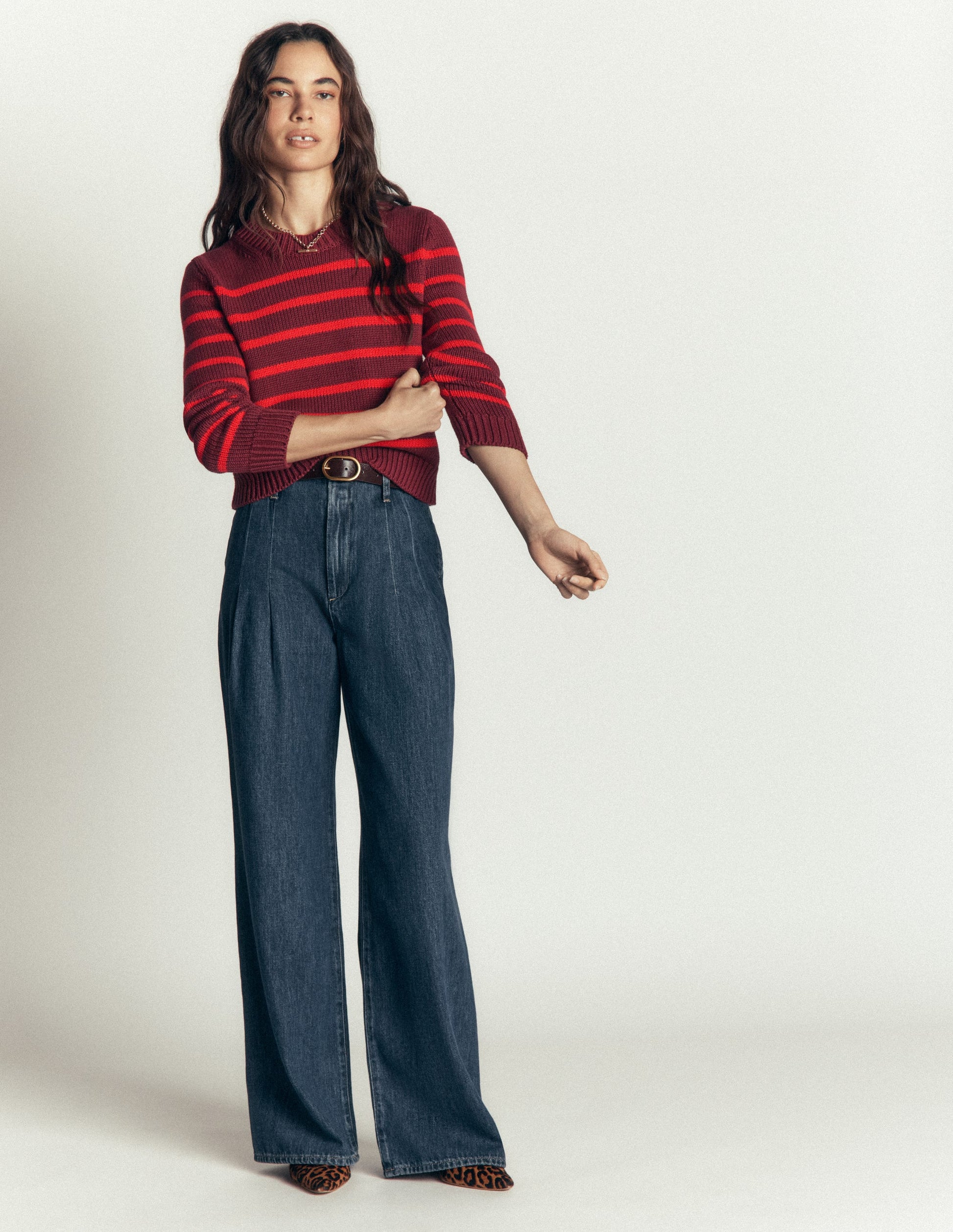 Lucy Chunky Cotton Sweater-Chestnut, Poppy Red-4