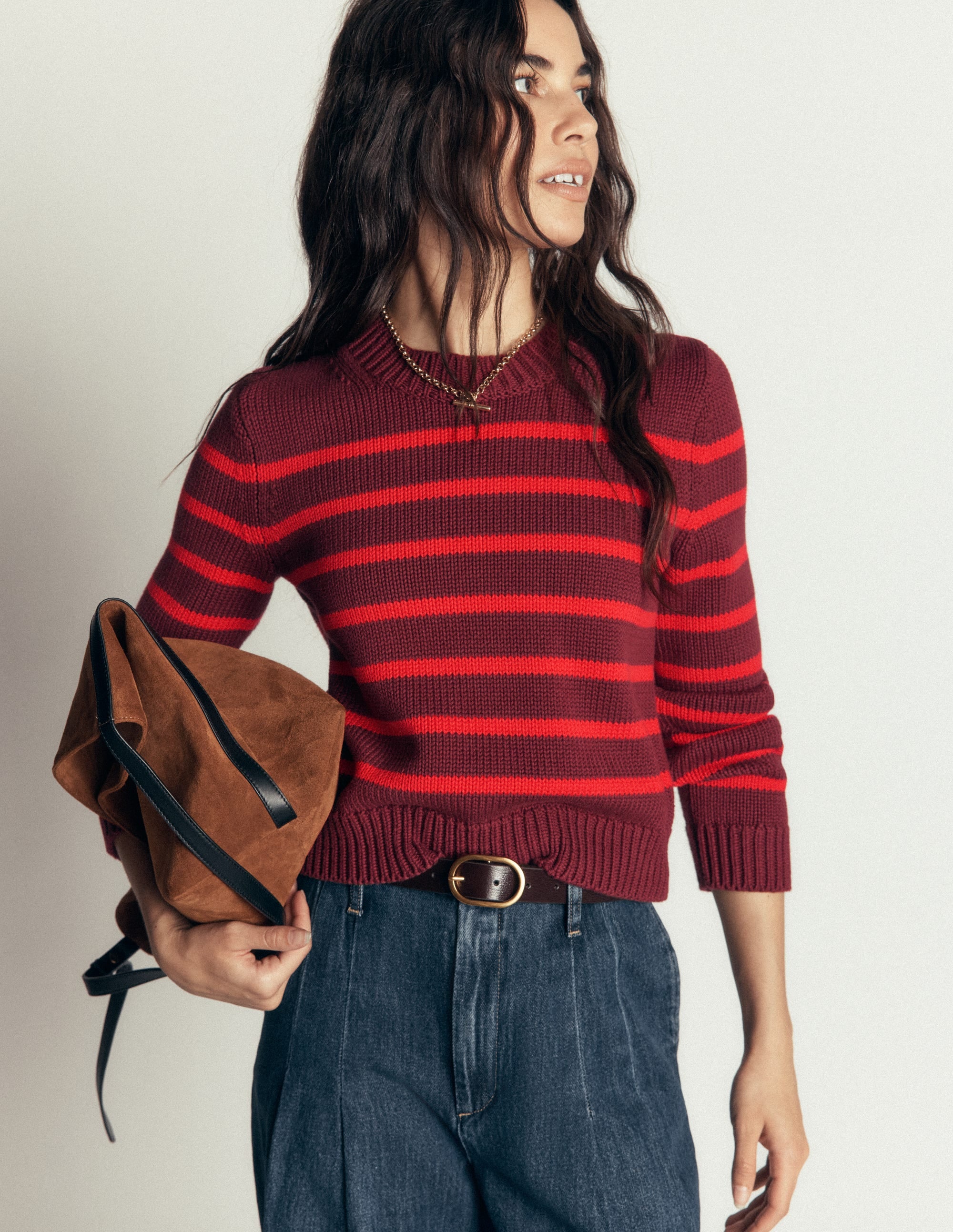 Lucy Chunky Cotton Sweater-Chestnut, Poppy Red - Image 5
