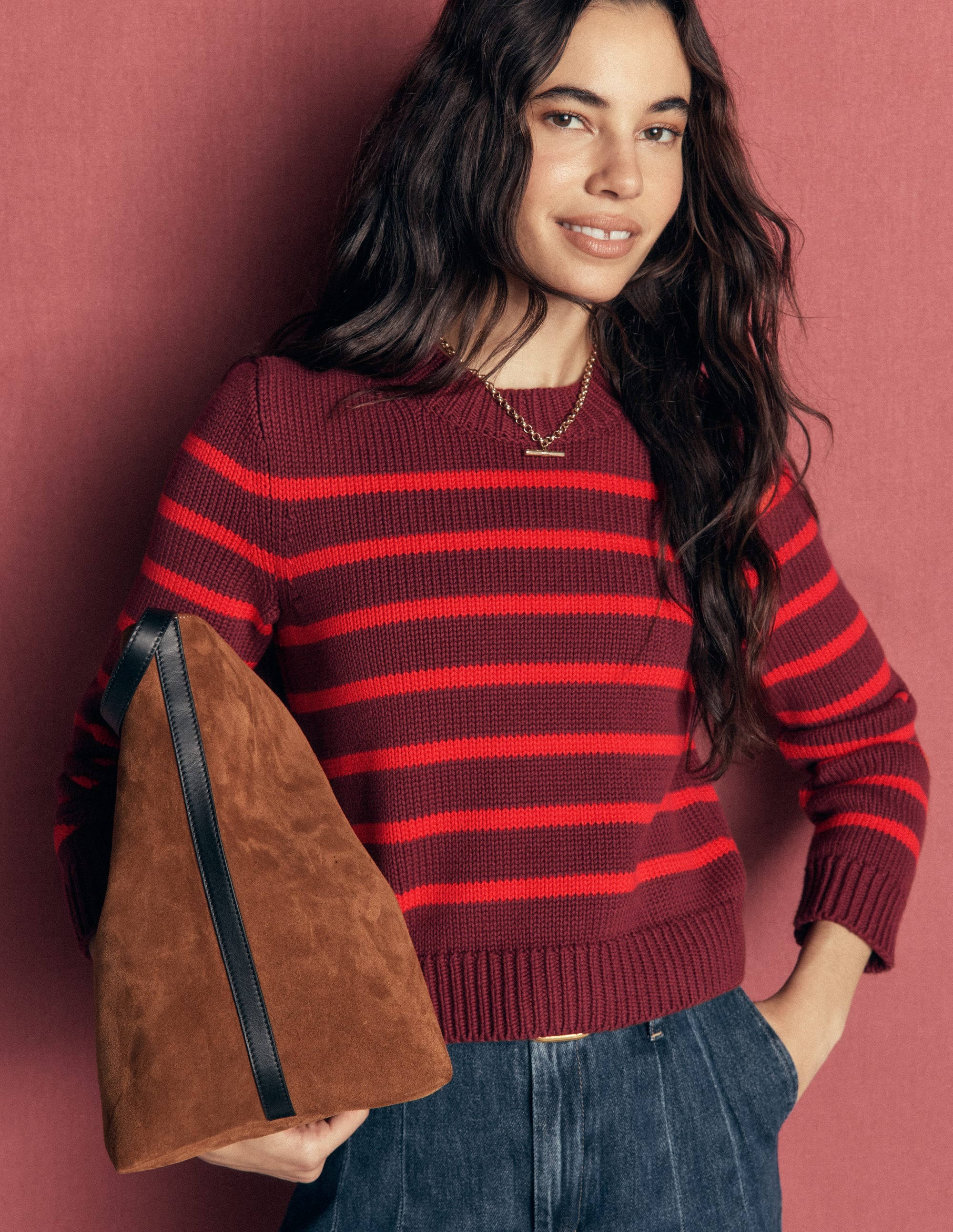 Lucy Chunky Cotton Sweater-Chestnut, Poppy Red - Image 6