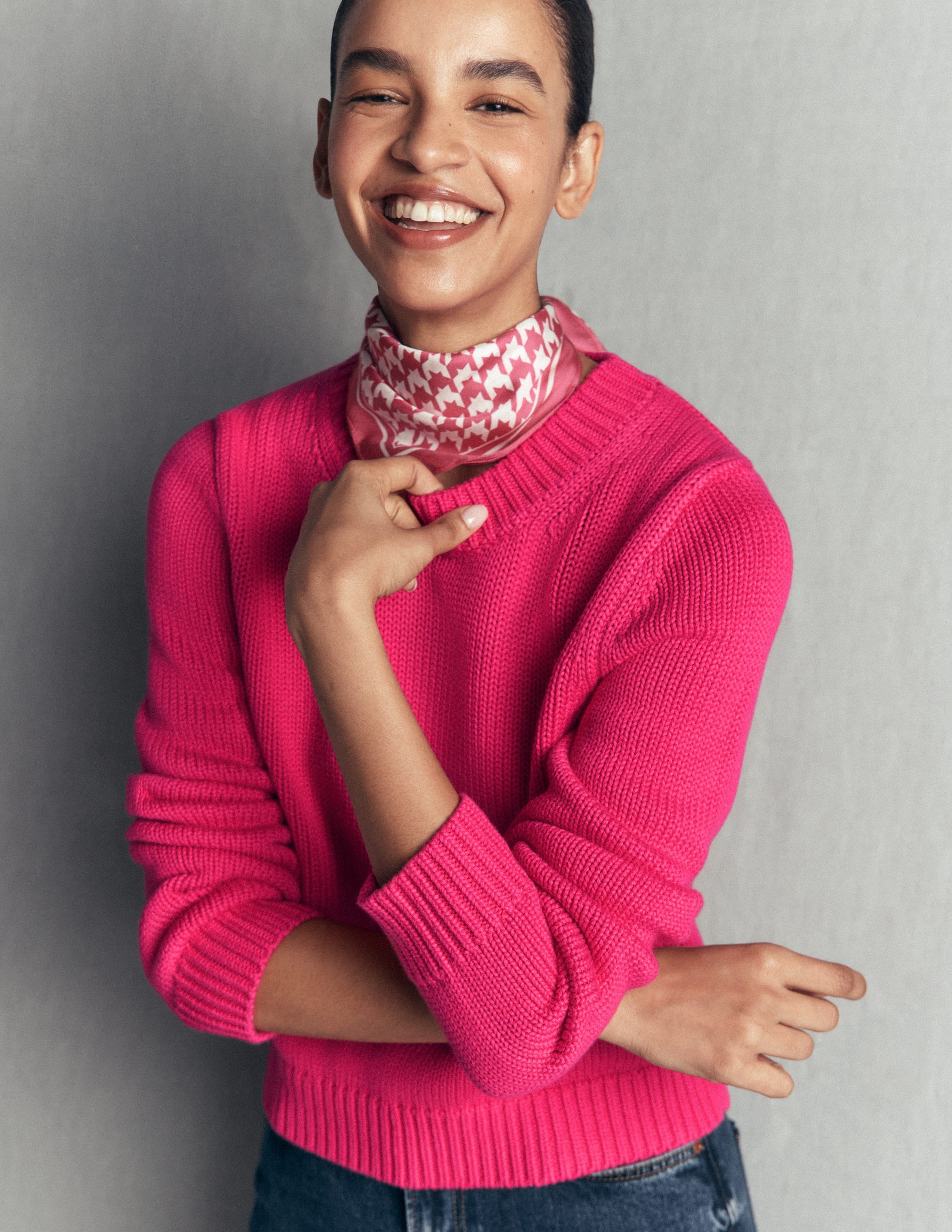 Lucy Chunky Cotton Sweater-Pink peacock - Image 1