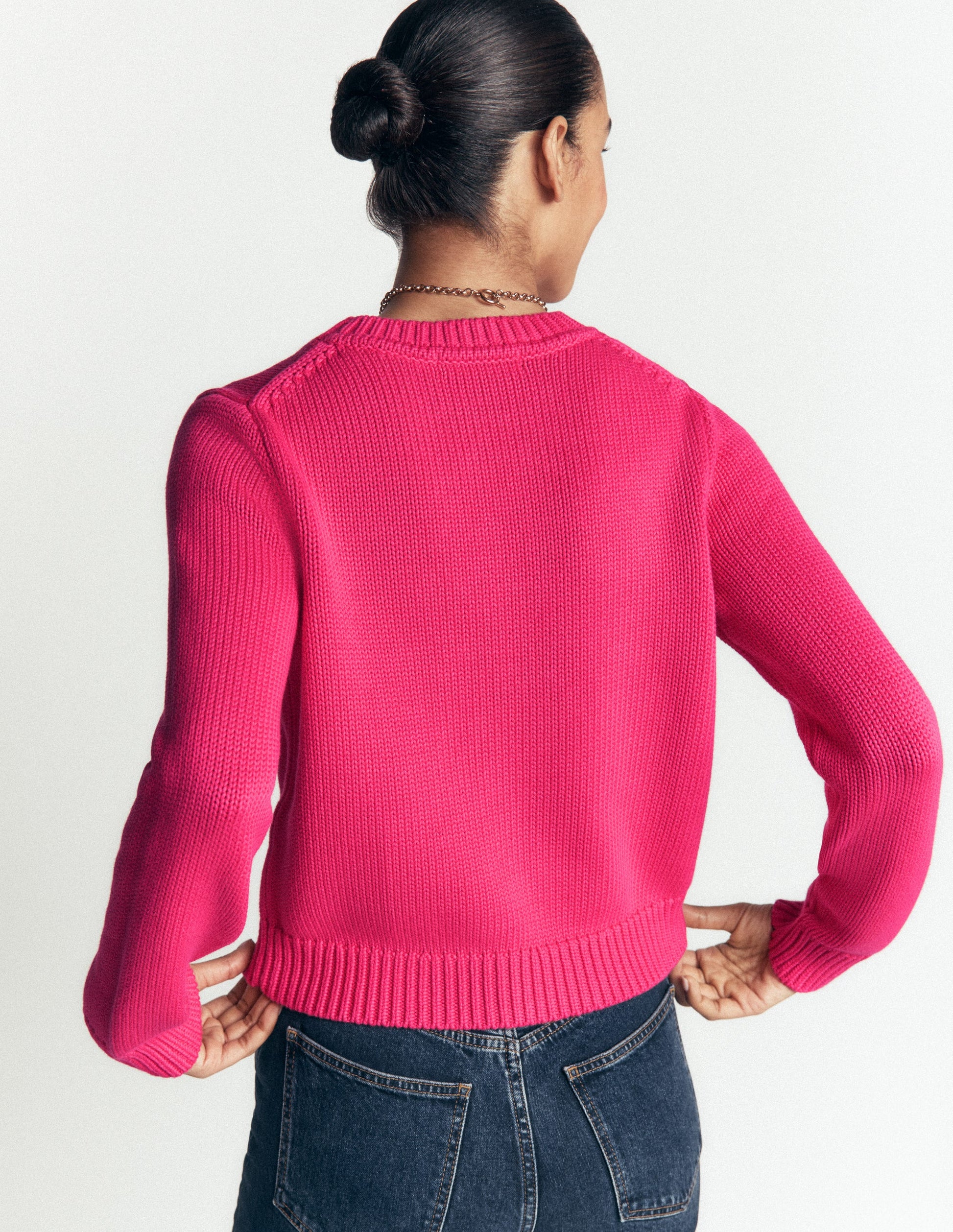 Lucy Chunky Cotton Sweater-Pink peacock-2
