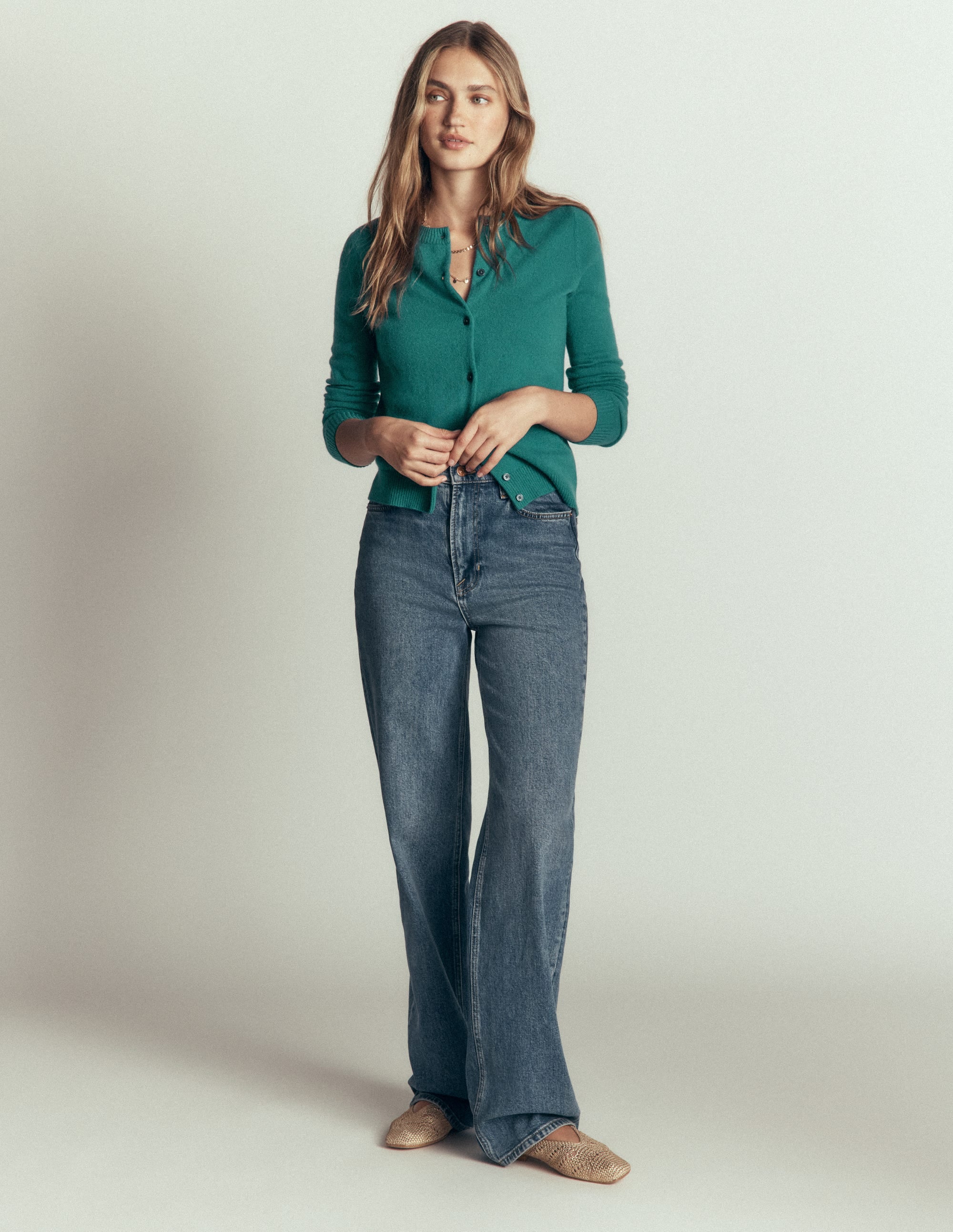 Elsie Cashmere Crew Cardigan-Deep Sea Depths - Image 3