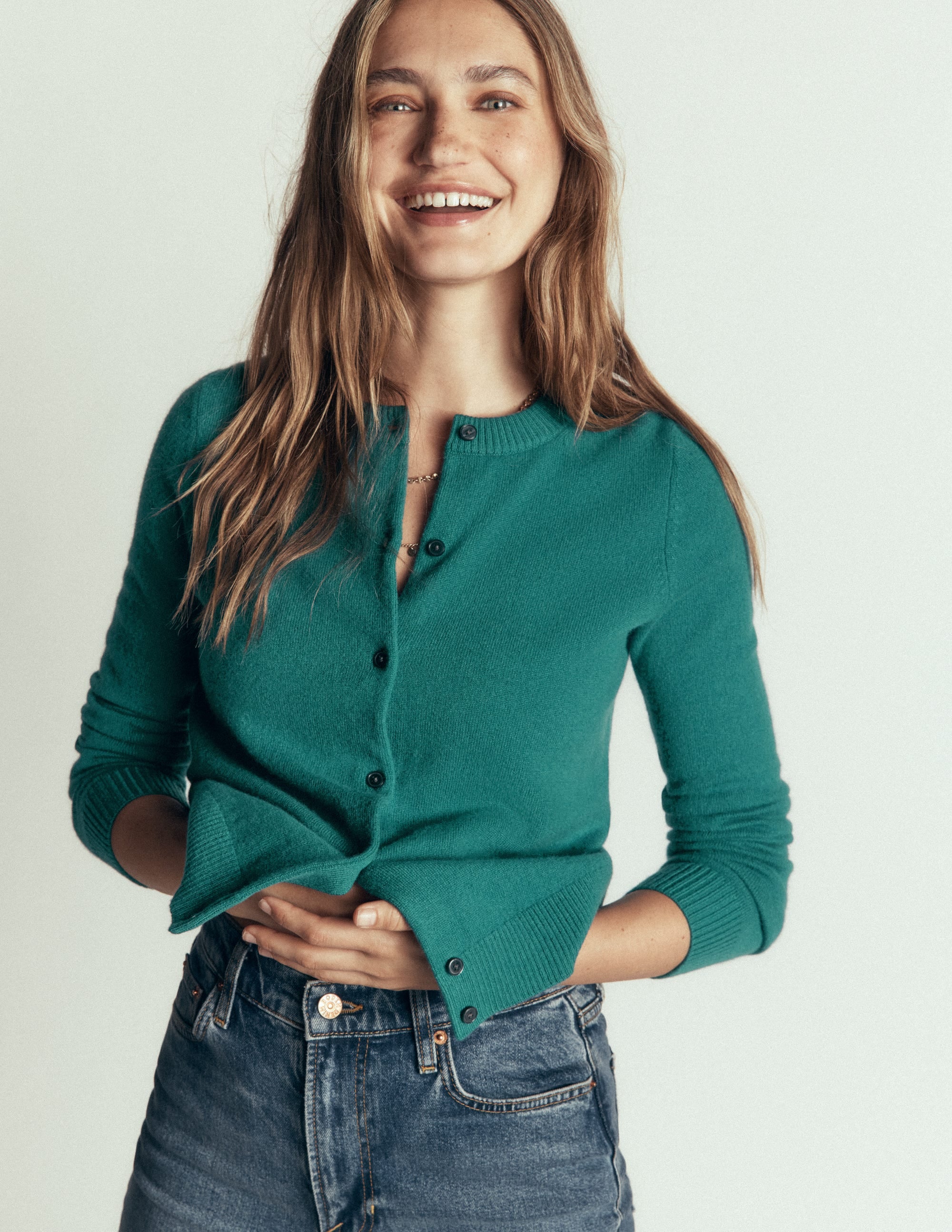 Elsie Cashmere Crew Cardigan-Deep Sea Depths - Image 4
