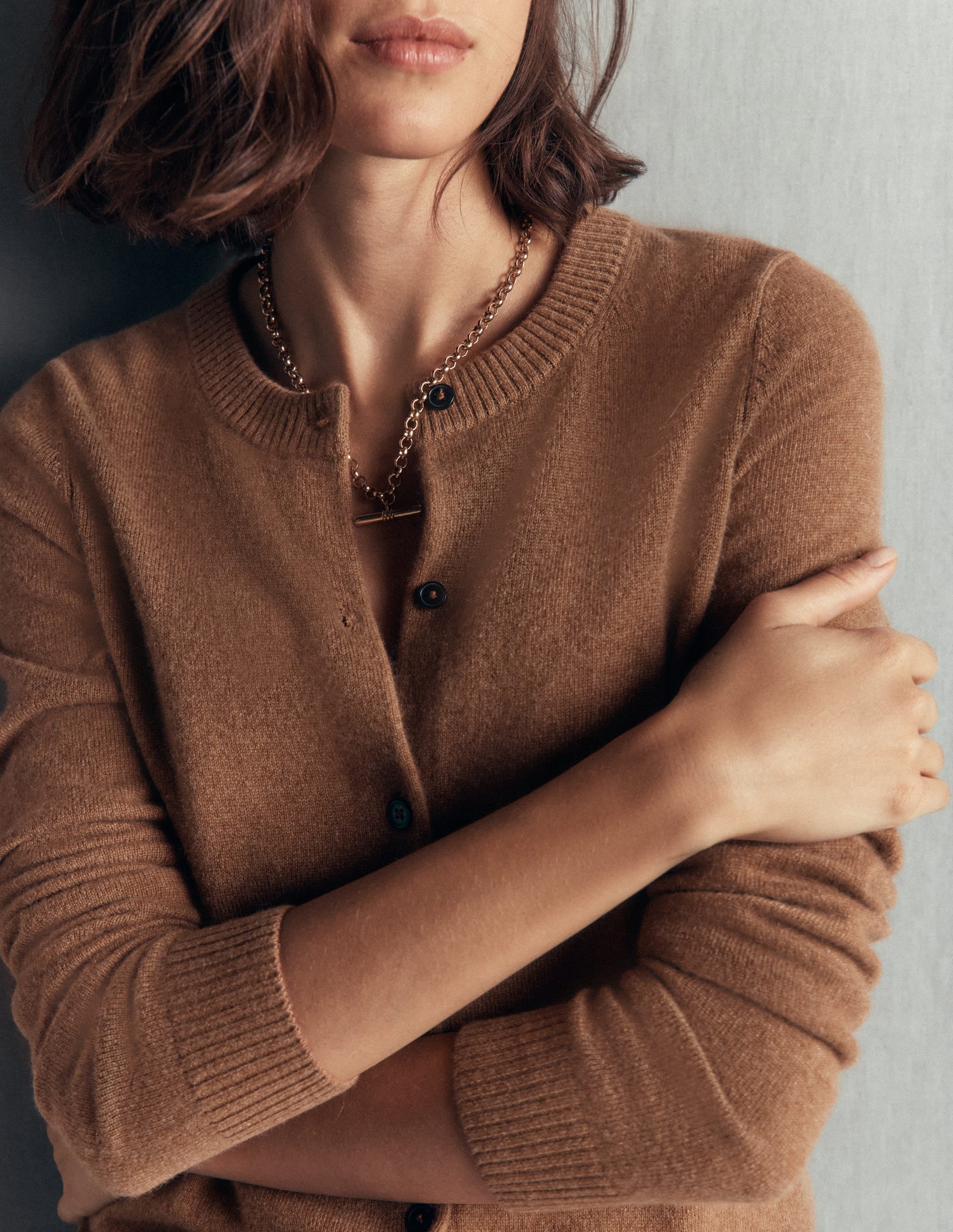 Elsie Cashmere Crew Cardigan-Warm Ginger - Image 2