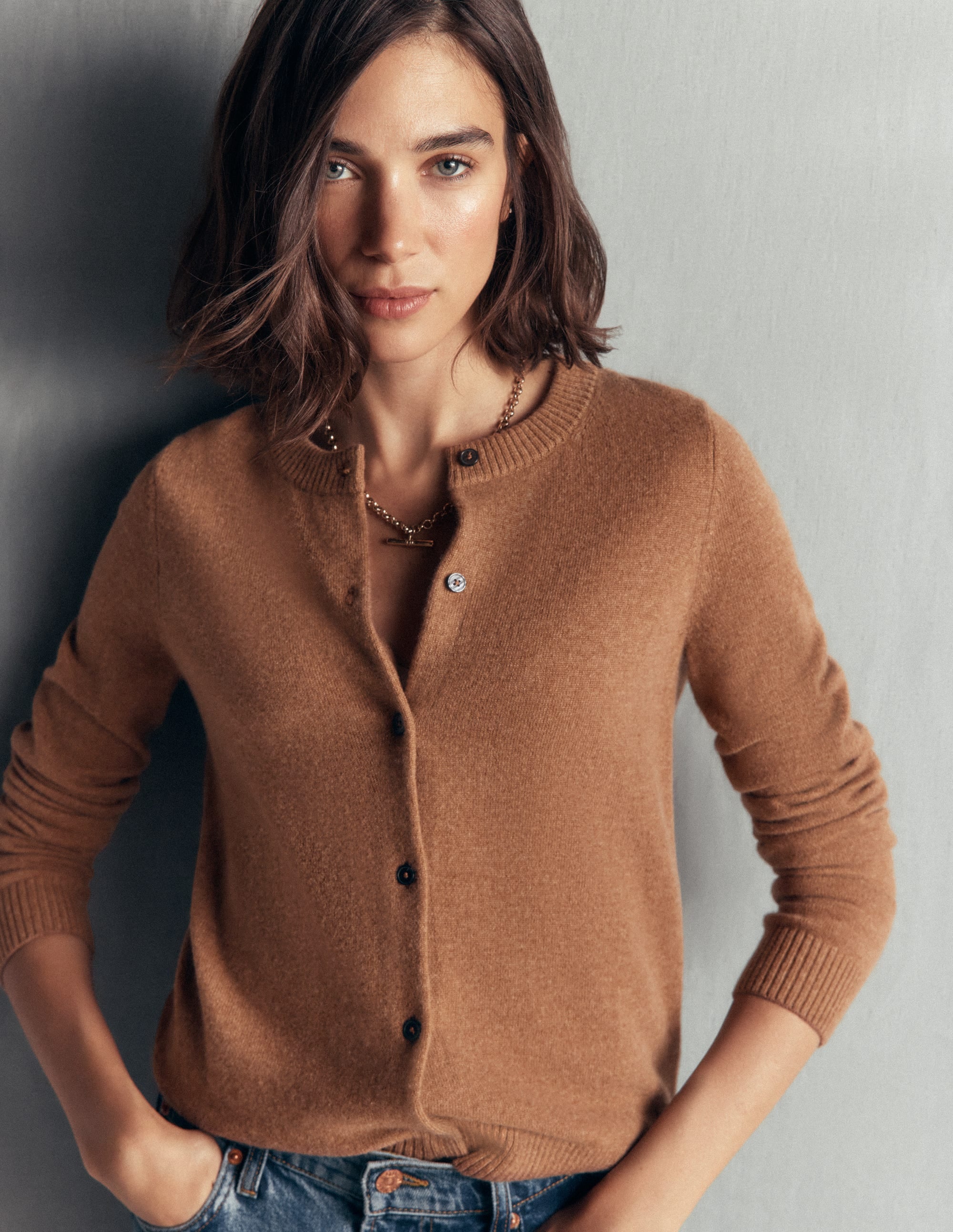 Elsie Cashmere Crew Cardigan - Warm Ginger | Boden USA