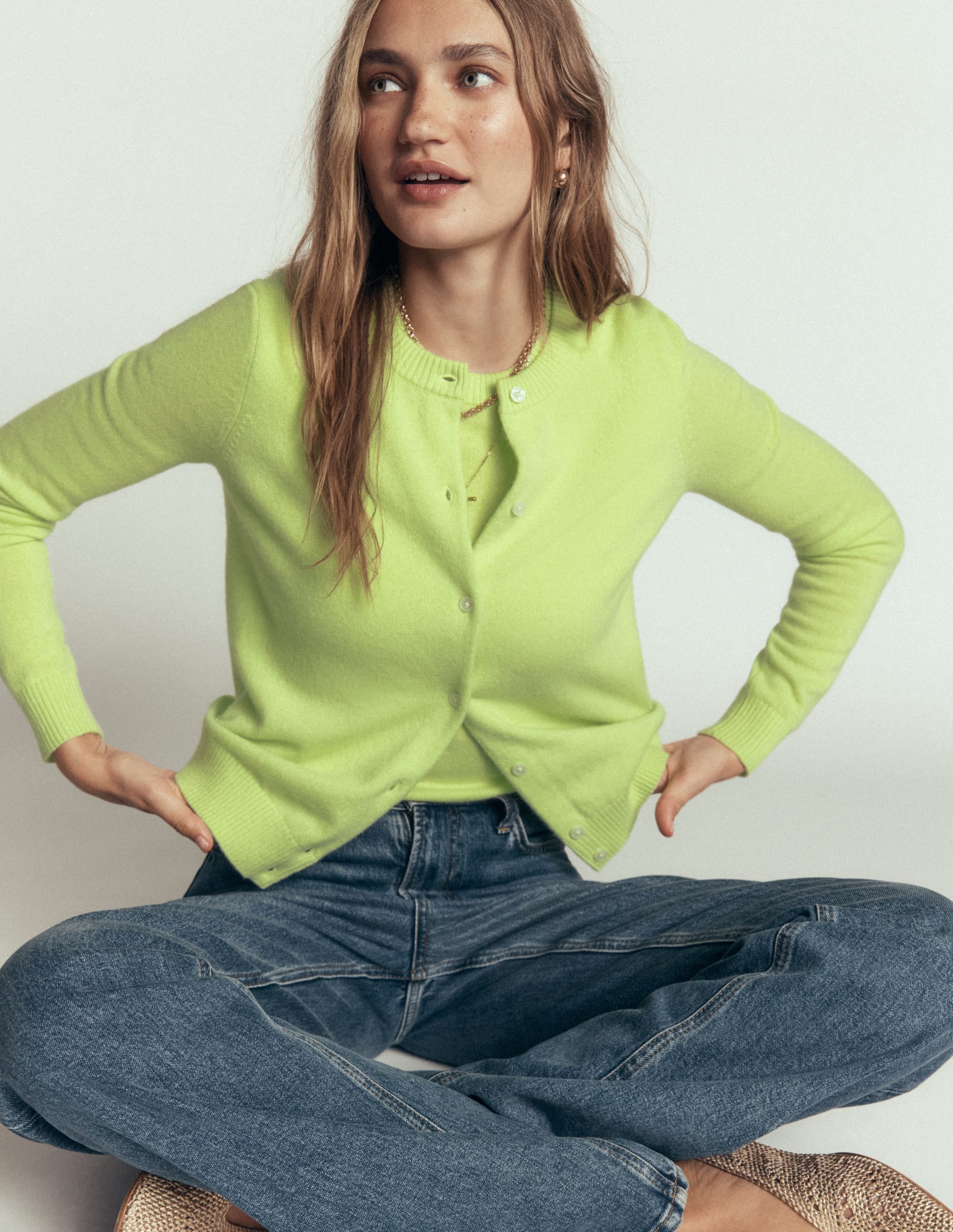 Elsie Cashmere Crew Cardigan-Sweet Mint - Image 2