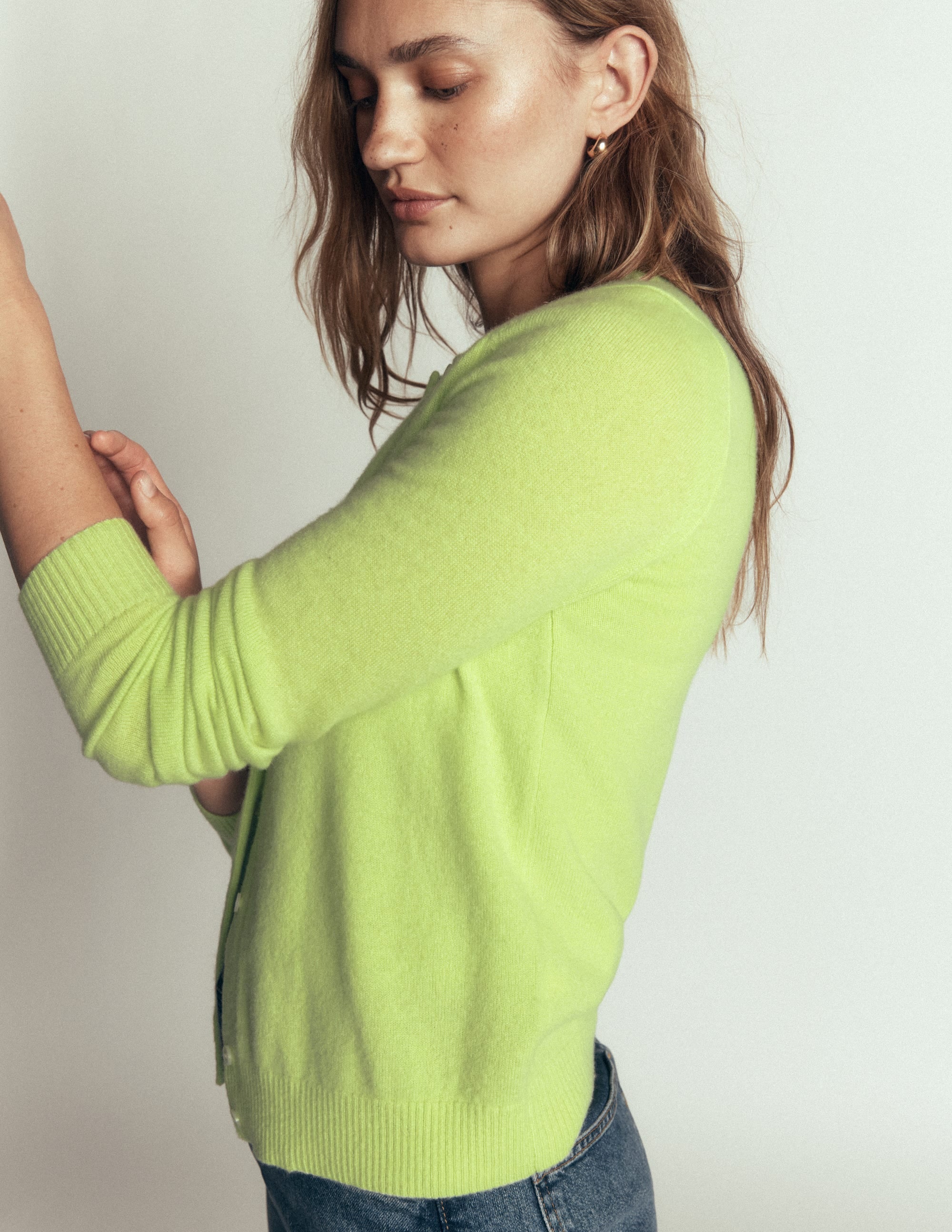 Elsie Cashmere Crew Cardigan-Sweet Mint - Image 4