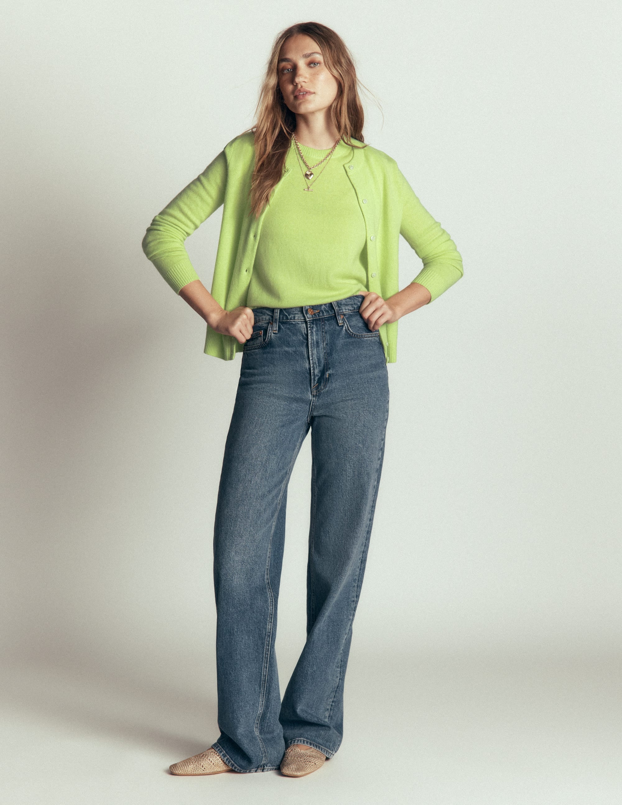 Elsie Cashmere Crew Cardigan-Sweet Mint - Image 5