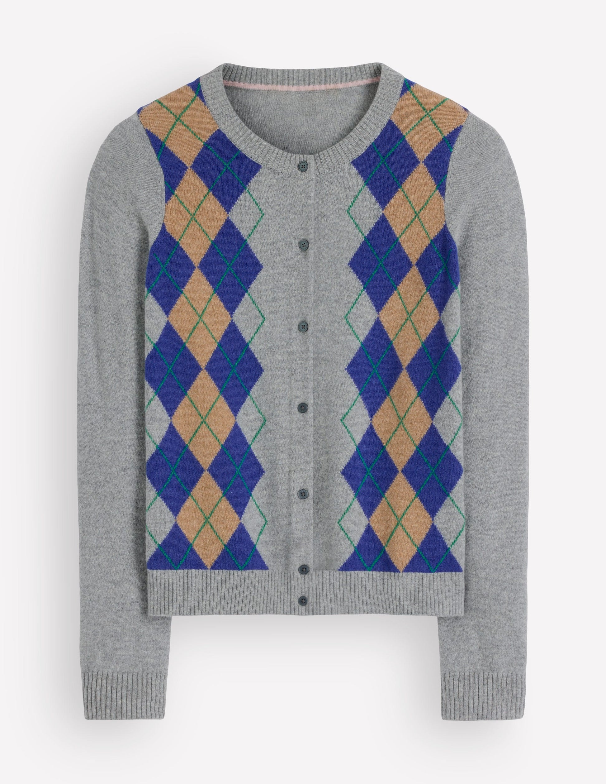 Elsie Cashmere Crew Cardigan-Grey Argyle-6