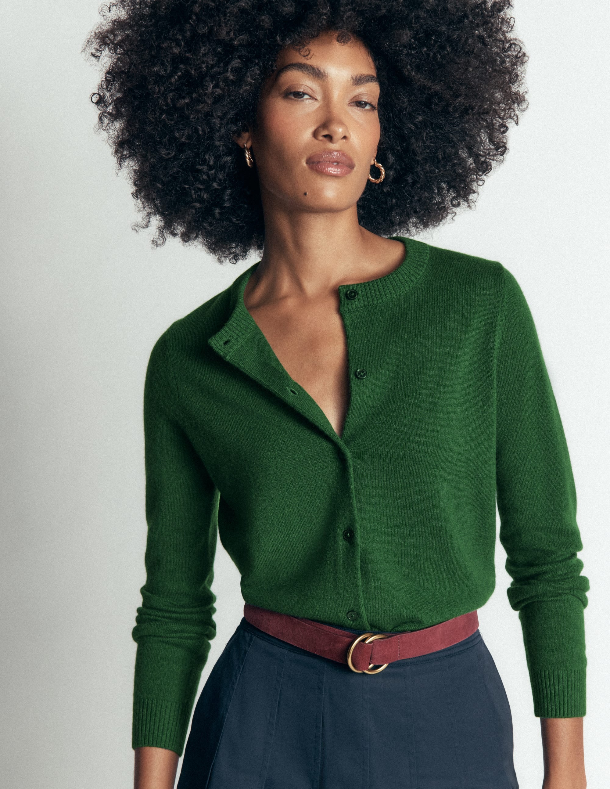 Elsie Cashmere Crew Cardigan-Fresh Green - Image 2