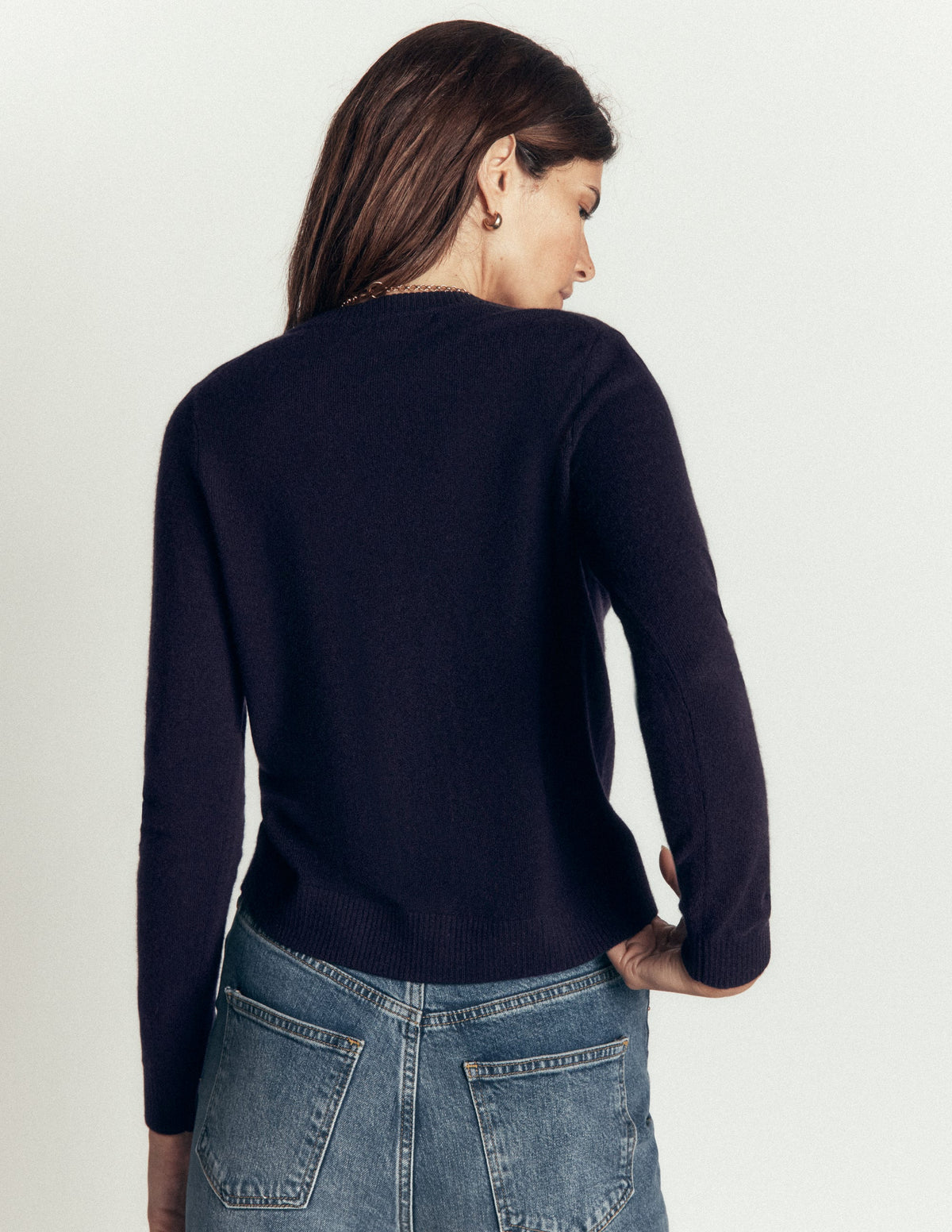 Elsie Cashmere Crew Cardigan-Navy-3