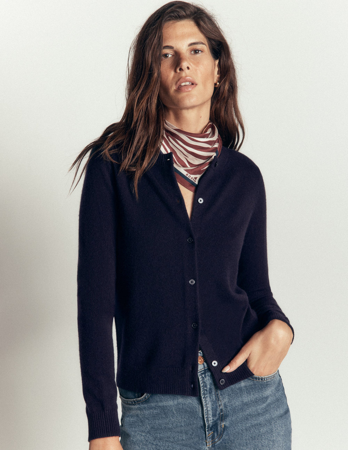 Elsie Cashmere Crew Cardigan-Navy-4