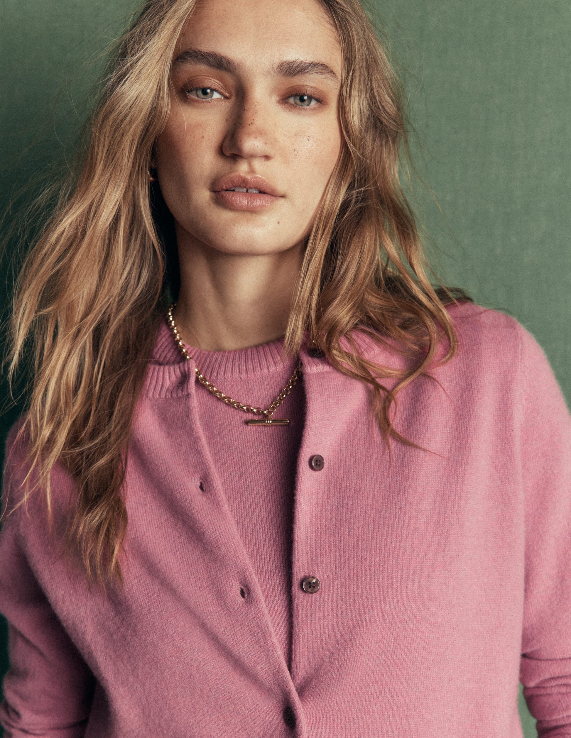 Elsie Cashmere Crew Cardigan-Pink Heather-2