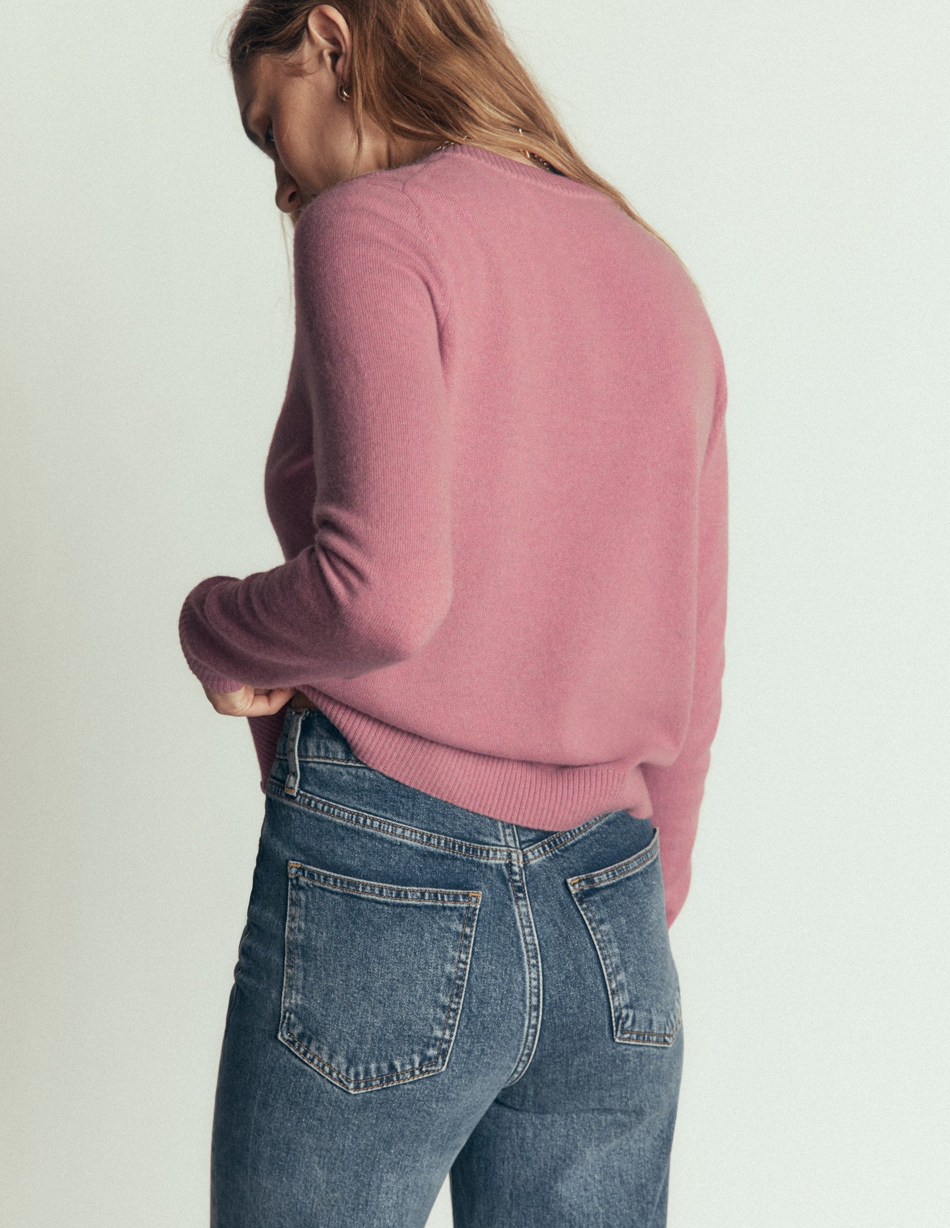 Elsie Cashmere Crew Cardigan-Pink Heather-3