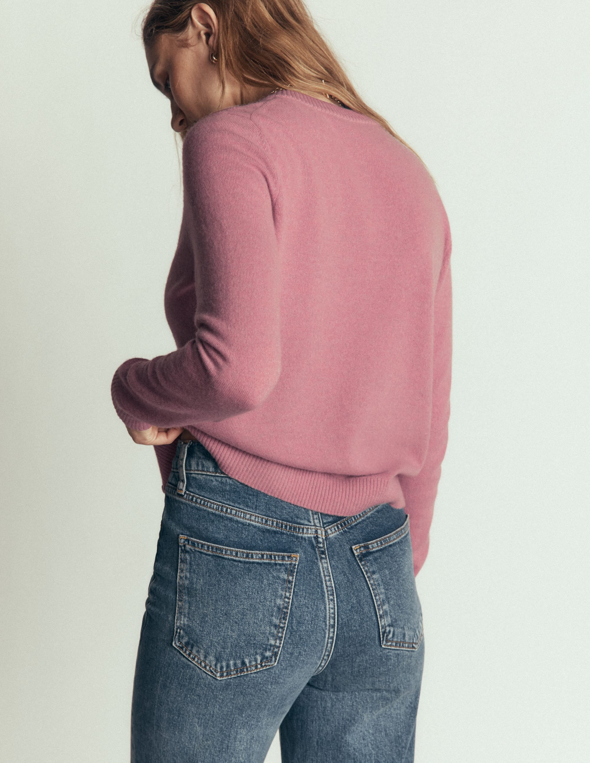 Elsie Cashmere Crew Cardigan-Pink Heather - Image 3