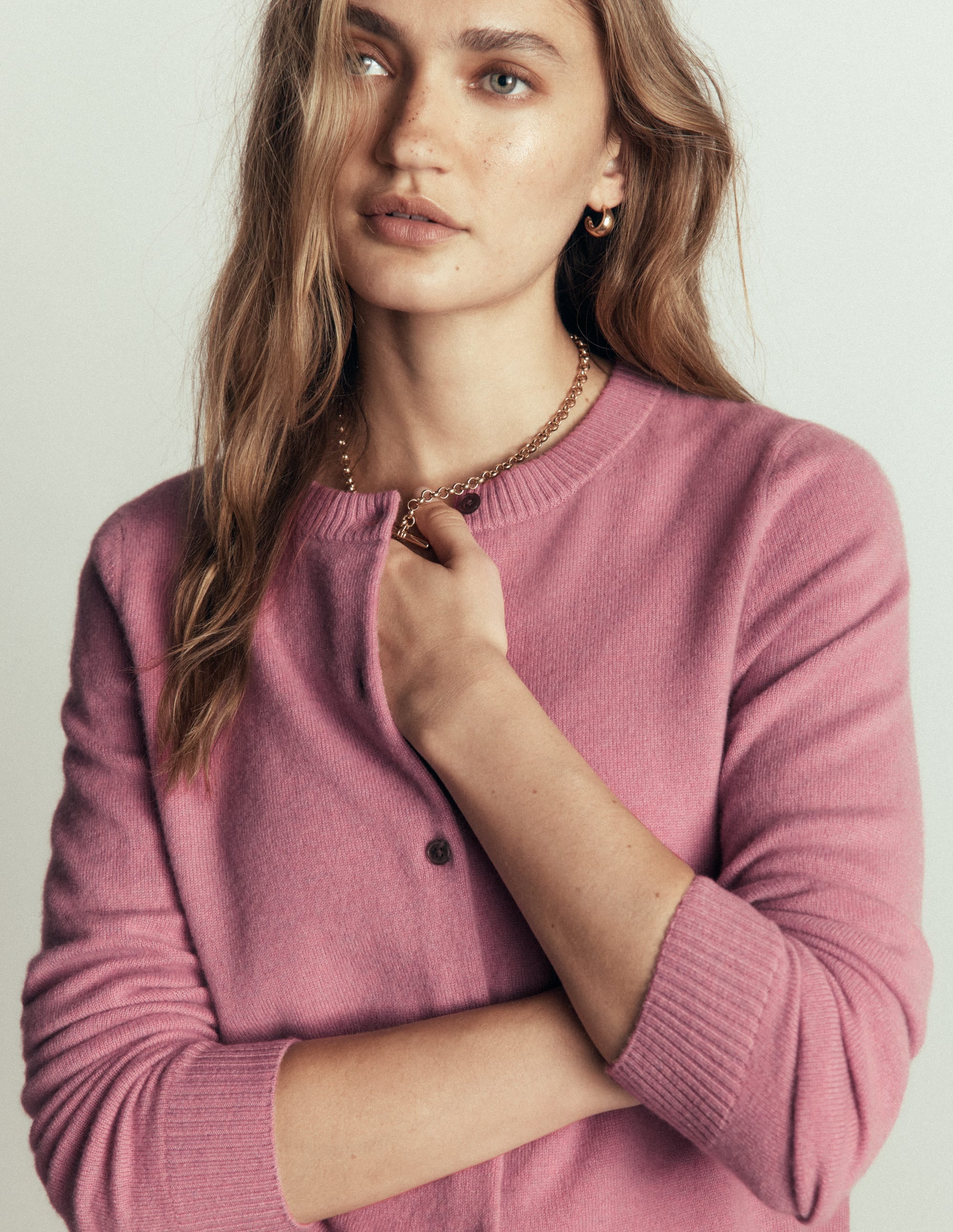 Elsie Cashmere Crew Cardigan-Pink Heather - Image 5