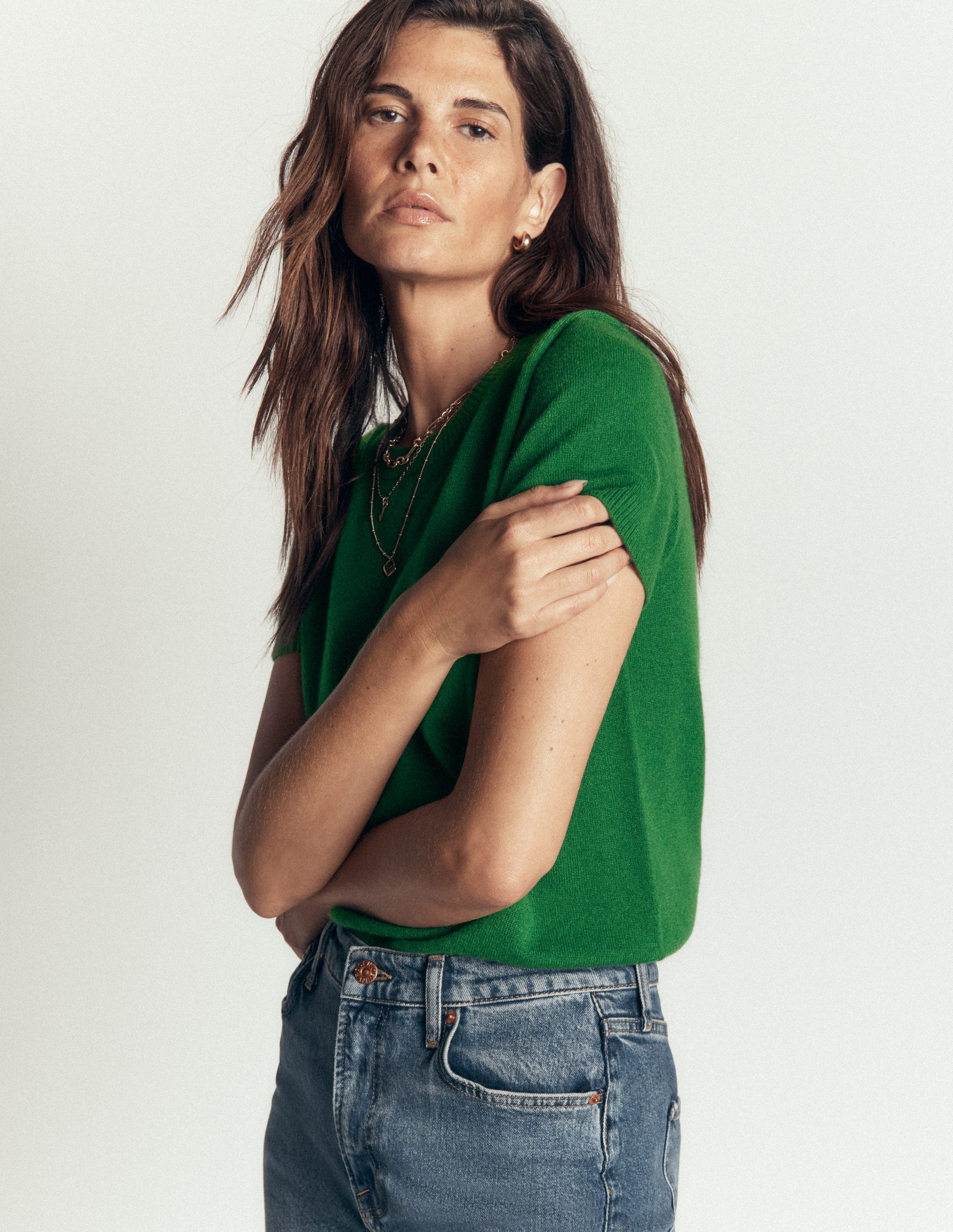 Elsie Cashmere Crew T-shirt-Fresh Green-2