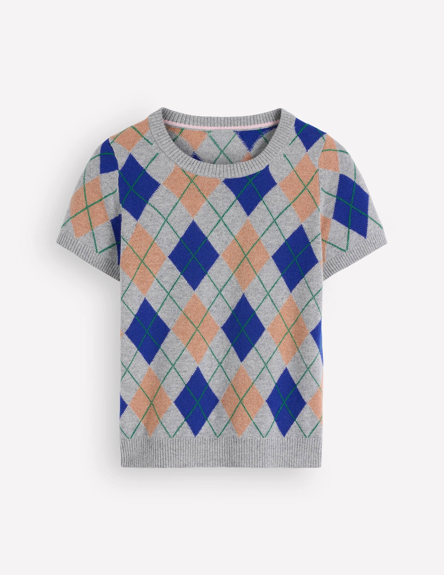 Elsie Cashmere Crew T-shirt-Grey, Argyle-8