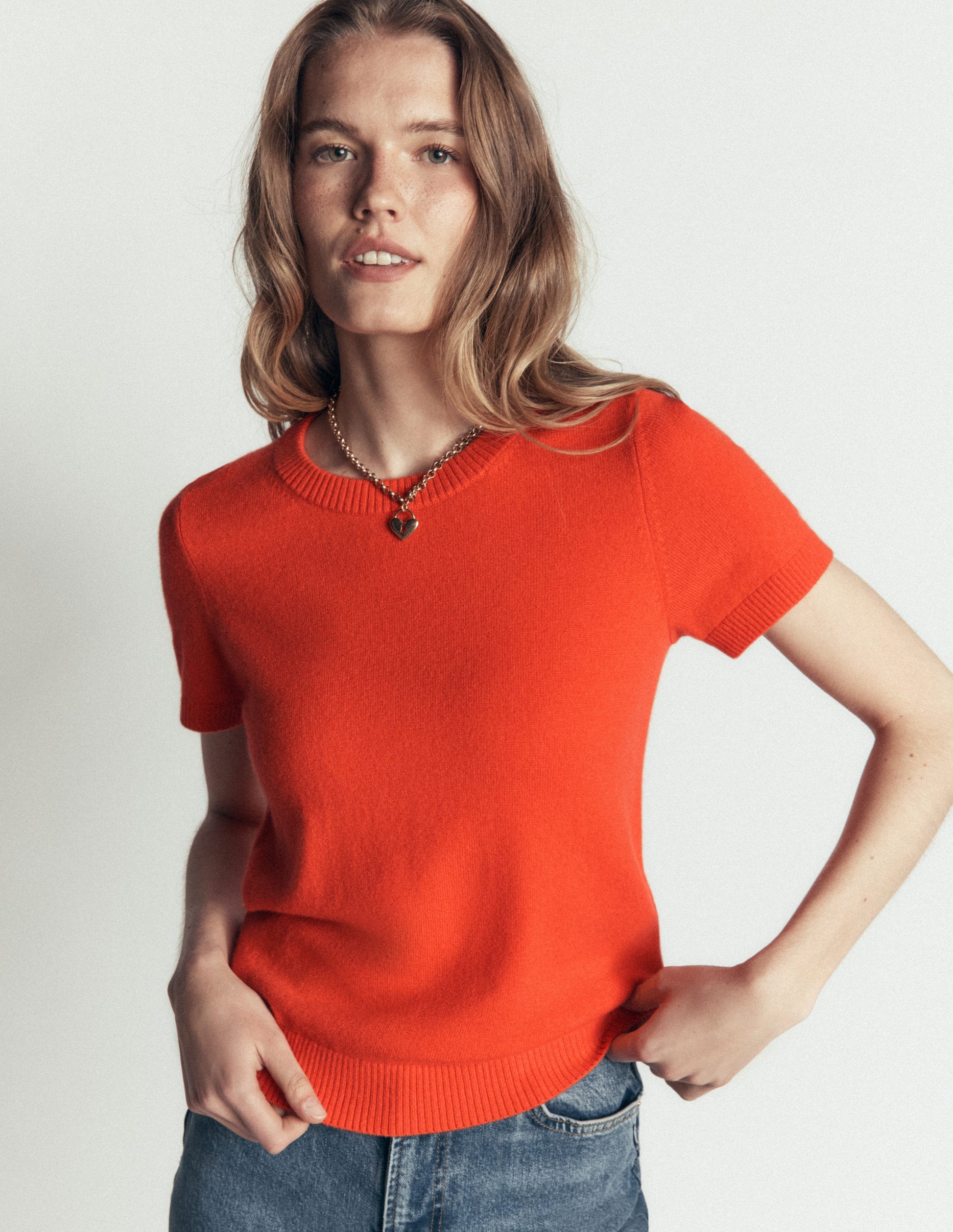 Elsie Cashmere Crew T-shirt-Orange Lily-3