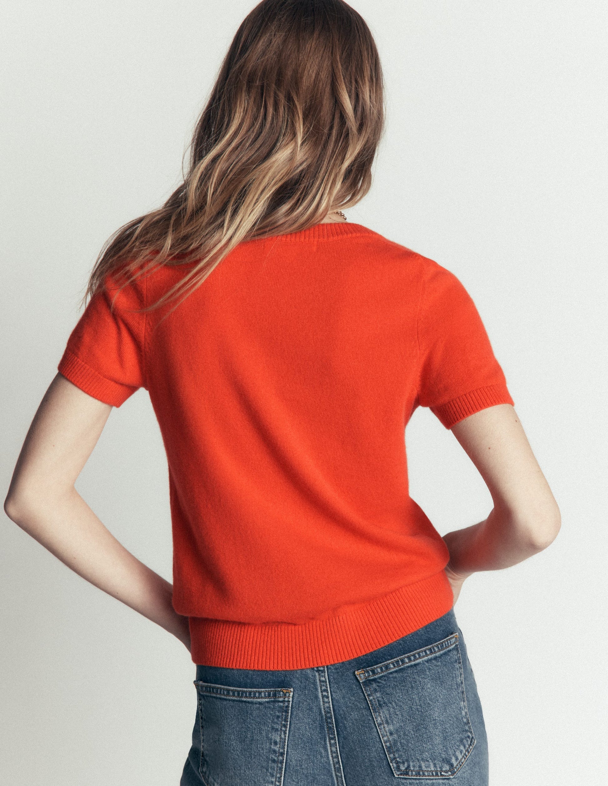 Elsie Cashmere Crew T-shirt-Orange Lily-4