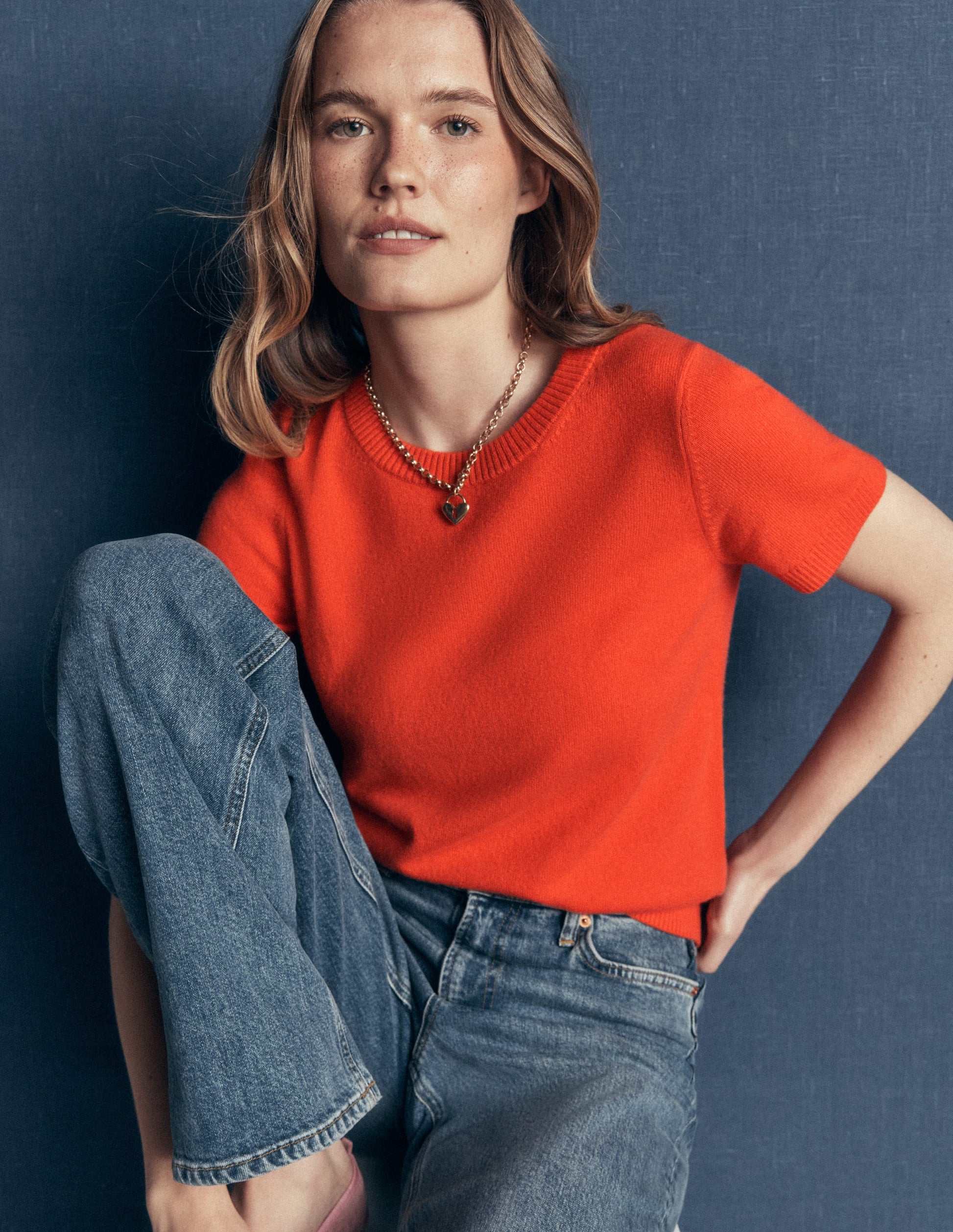 Elsie Cashmere Crew T-shirt-Orange Lily-6
