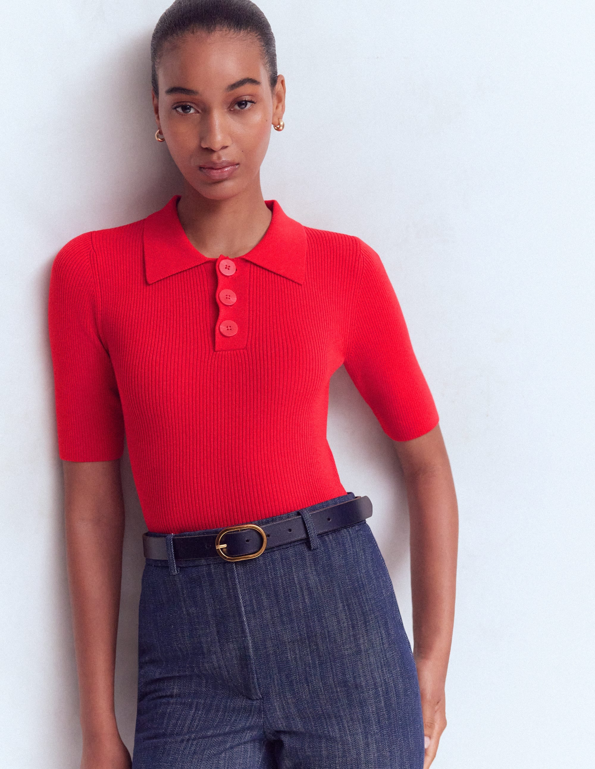 Rhianne Cotton Rib Jumper-Poppy Red - Image 1