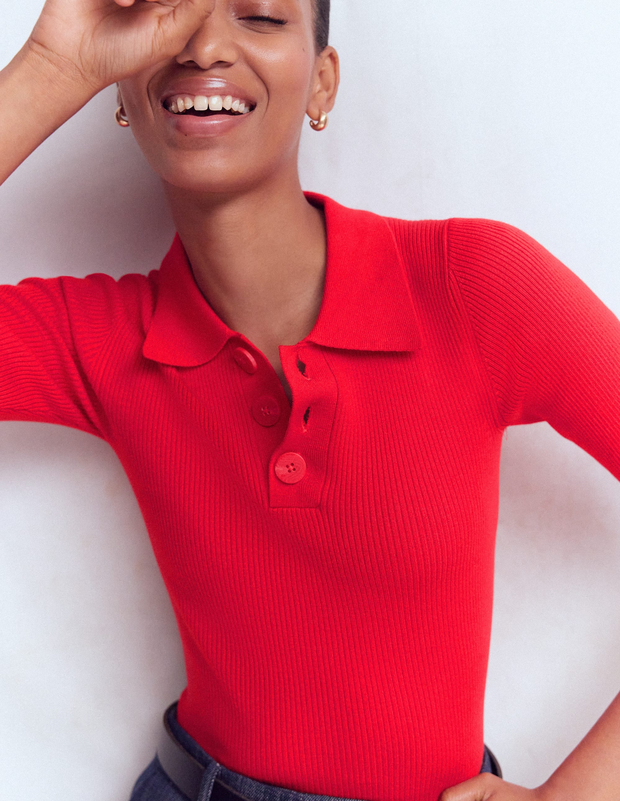 Rhianne Cotton Rib Jumper-Poppy Red - Image 6