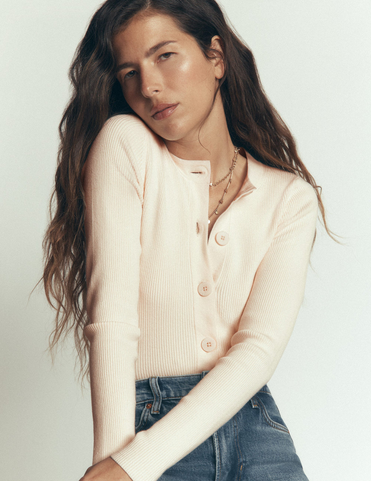 Rhianne Cotton Rib Cardigan-Ivory - Image 1