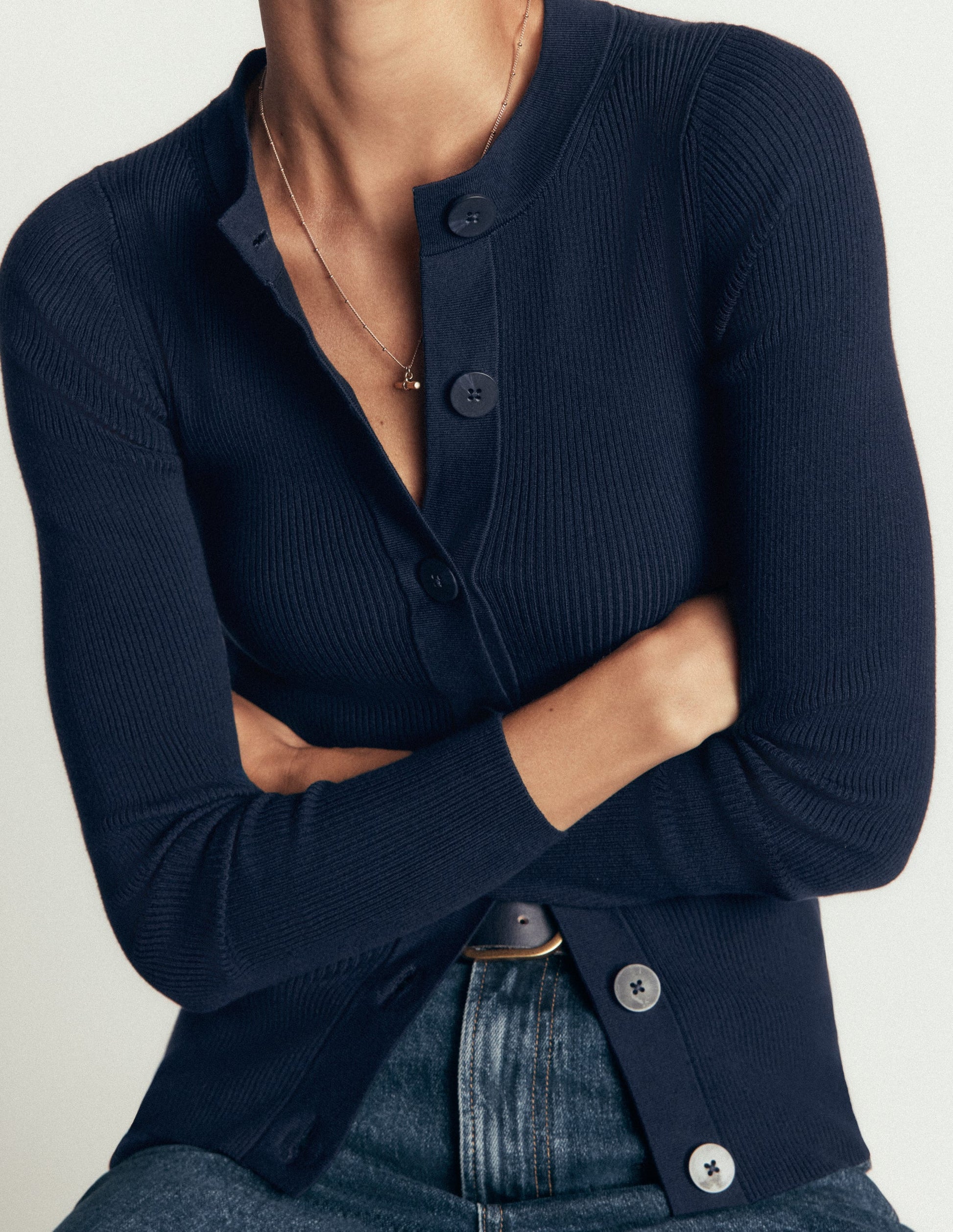 Rhianne Cotton Rib Cardigan-Navy-2