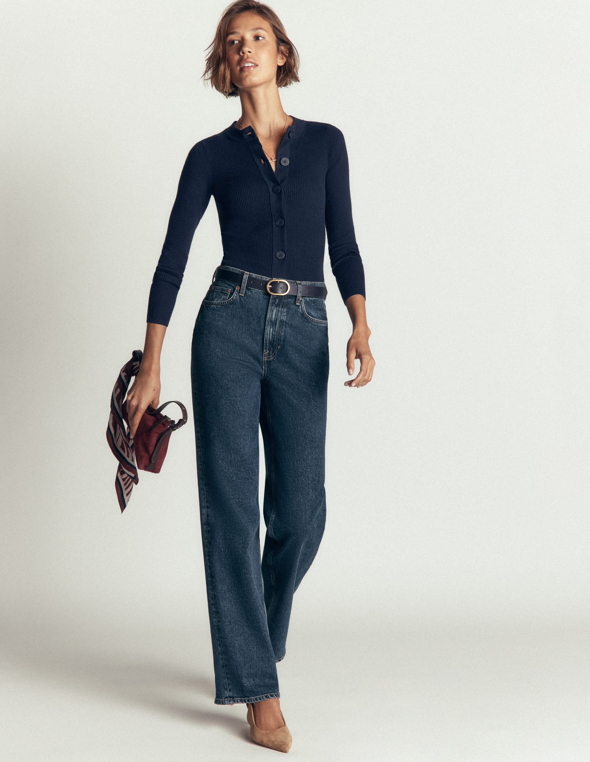 Rhianne Cotton Rib Cardigan-Navy - Image 4