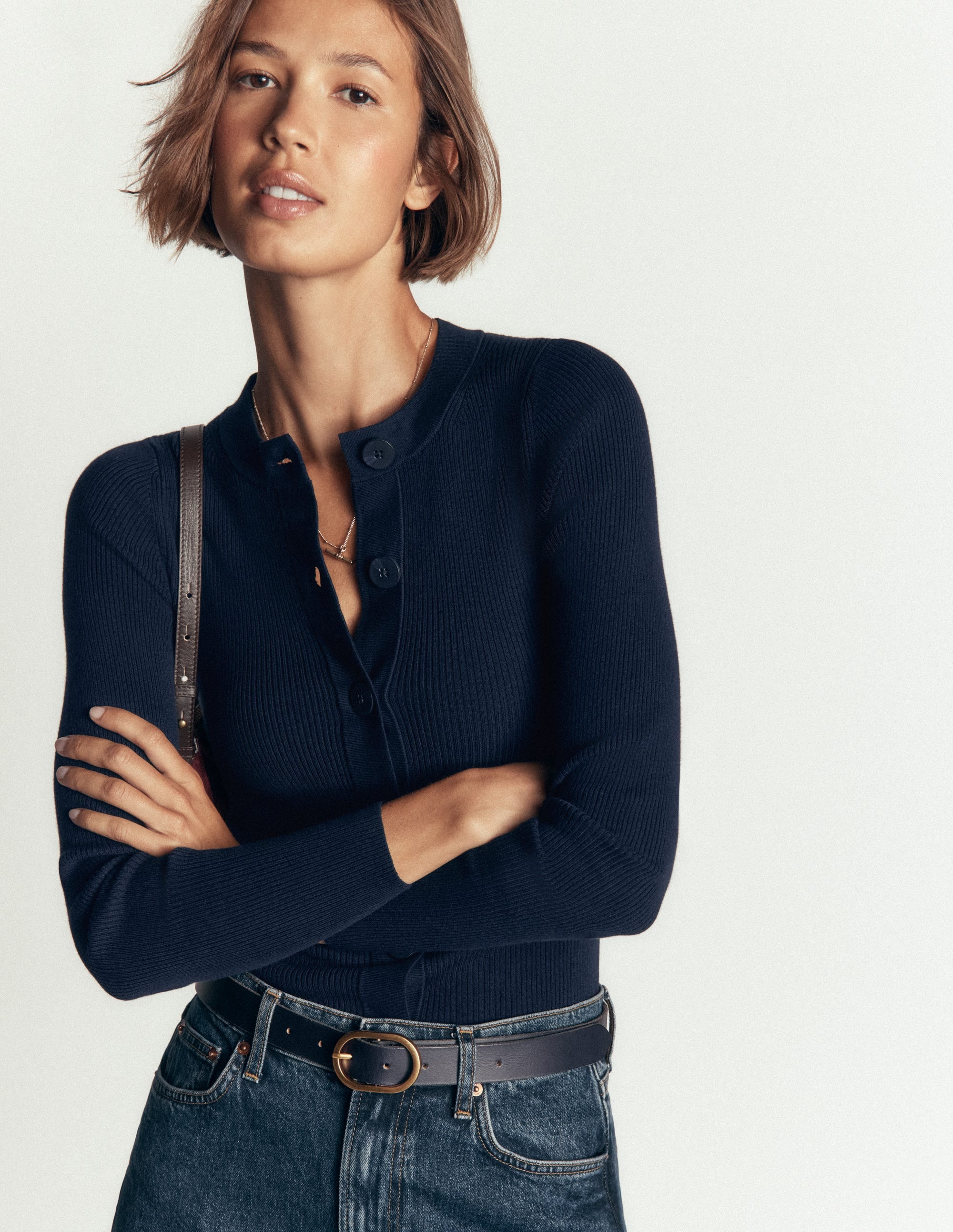 Rhianne Cotton Rib Cardigan - Navy | Boden USA