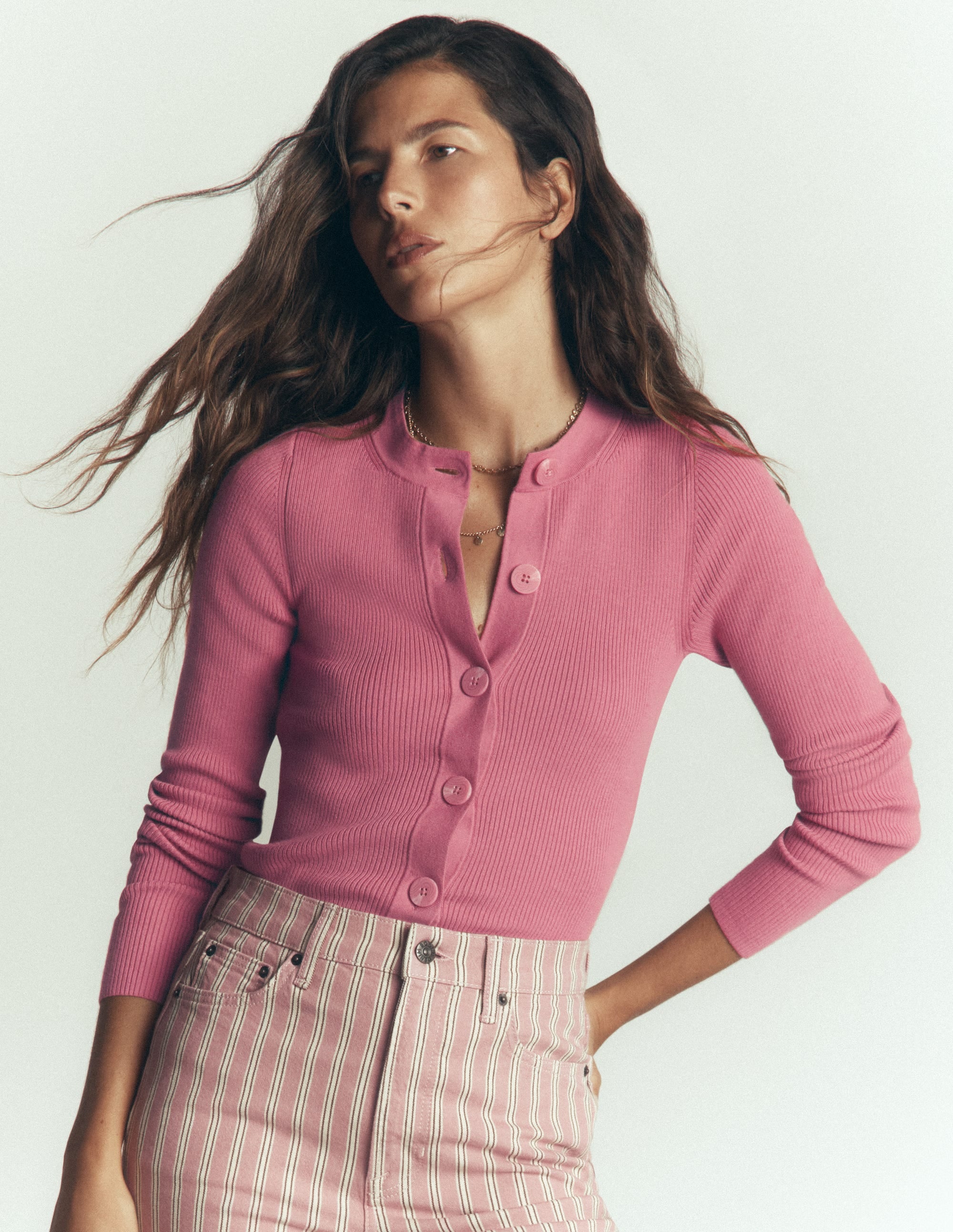 Rhianne Cotton Rib Cardigan - Piink Heather | Boden USA