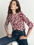 Camilla Cotton Crew Sweater-Chestnut, Zebra Swirl