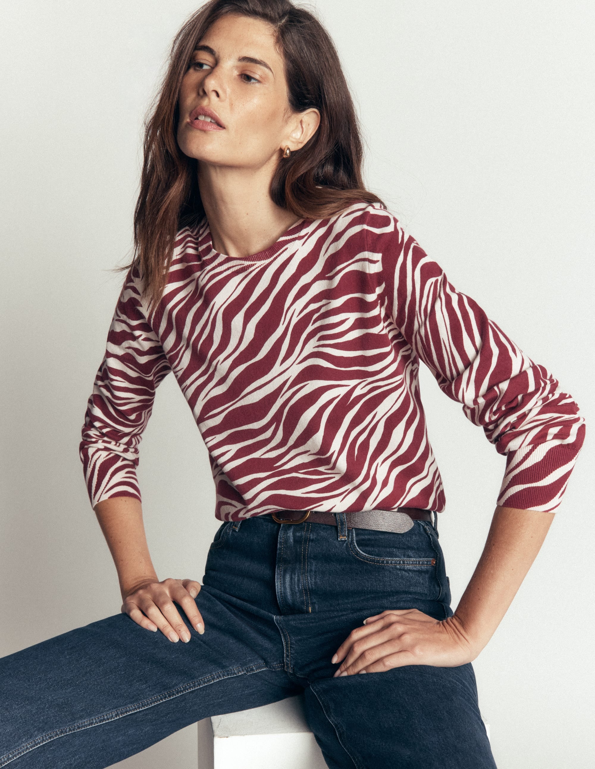 Camilla Cotton Crew Sweater-Chestnut, Zebra Swirl - Image 1