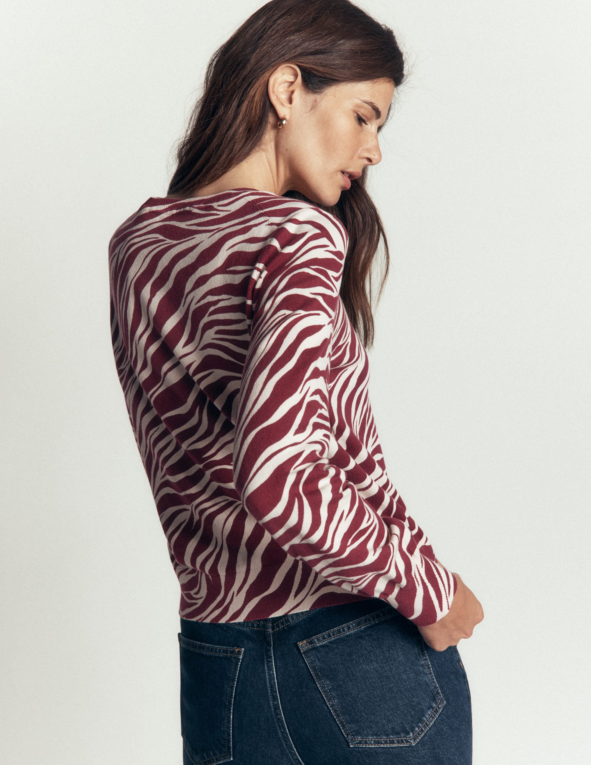 Camilla Cotton Crew Sweater-Chestnut, Zebra Swirl - Image 3